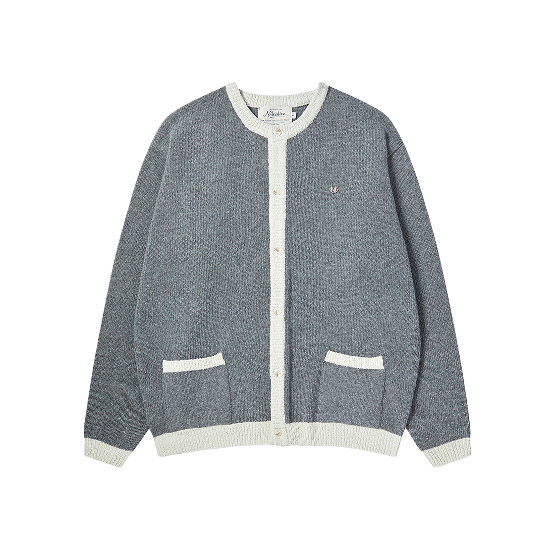엔 아카이브 소프트 트위드 아카이브 라운드 가디건 그레이