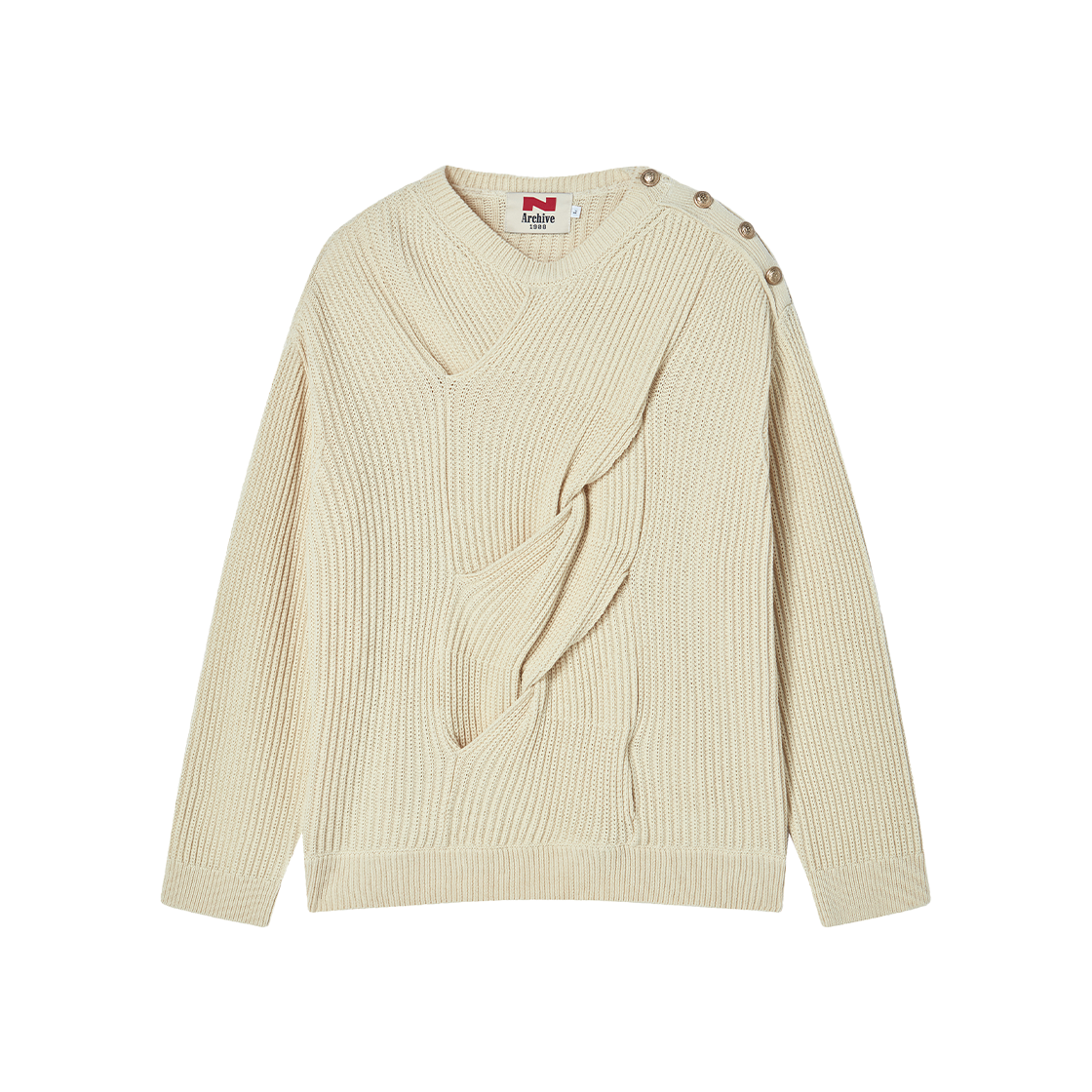엔 아카이브 시그니처 케이블 코튼 니트 아이보리