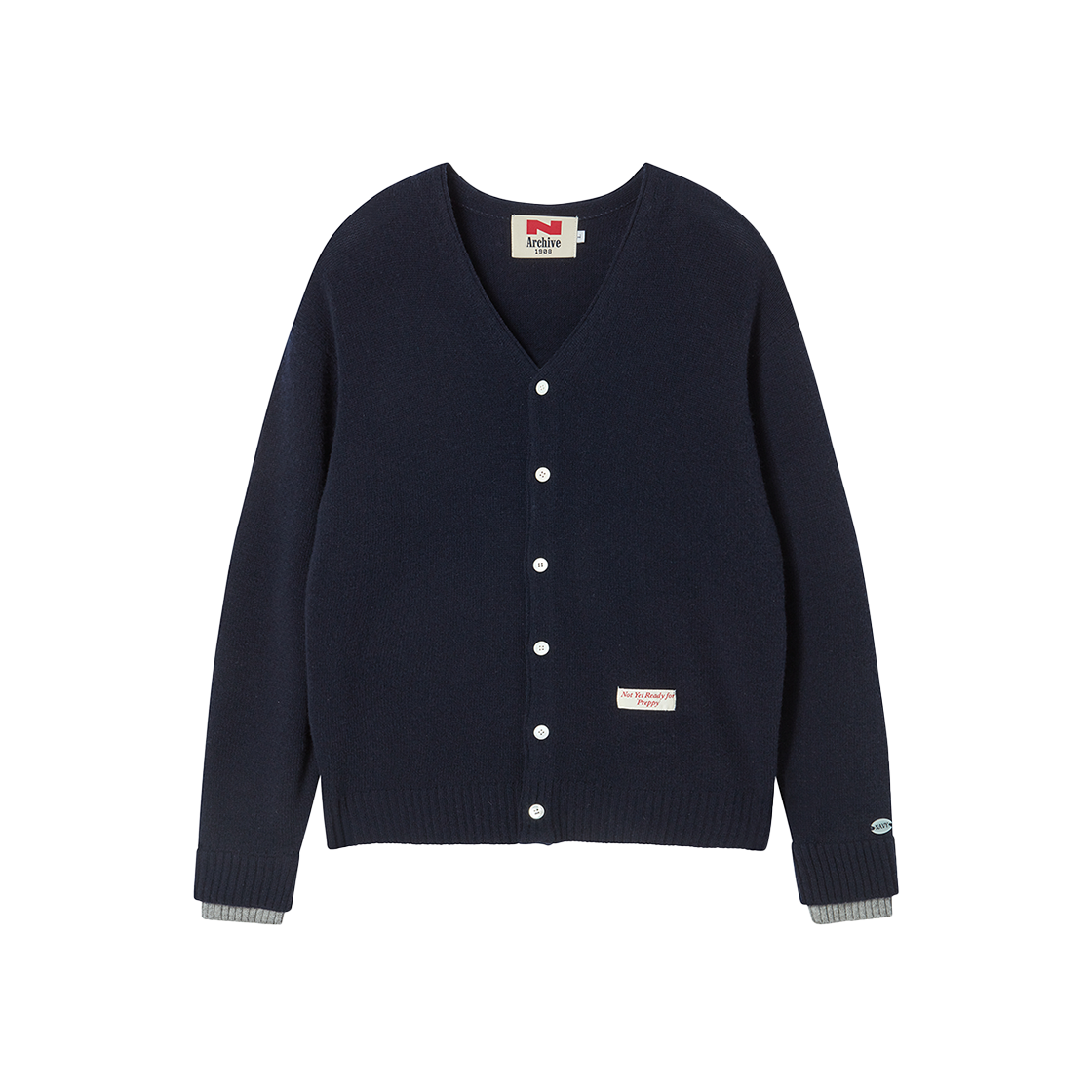 엔 아카이브 더블 커프스 수퍼 파인 울 가디건 네이비