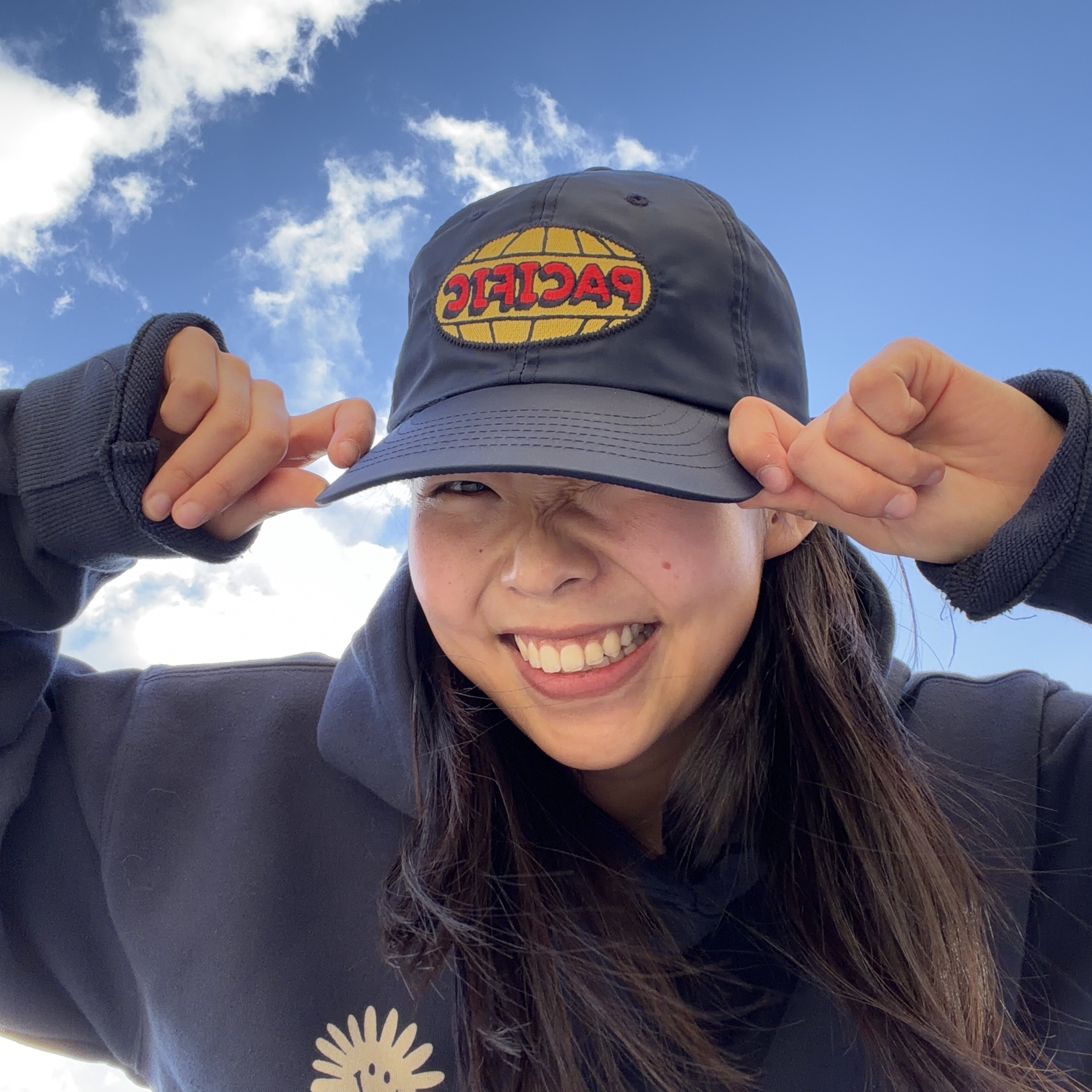 BIGWAVE COLLECTIVE Pacific Nylon Wide Cap Ma-1 Flight Navy, BIGWAVE COLLECTIVE Peace Again Hoody Teal Navy 착용 스타일 - 1