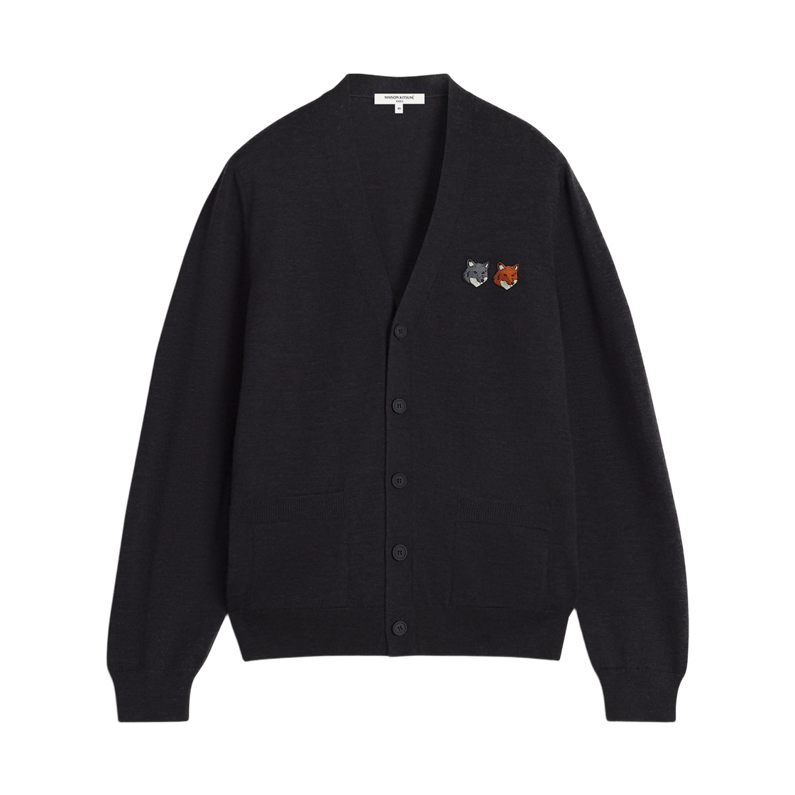 OM051CFKT1181-P190 Maison Kitsune Double Fox Head Regular Cardigan Anthracite