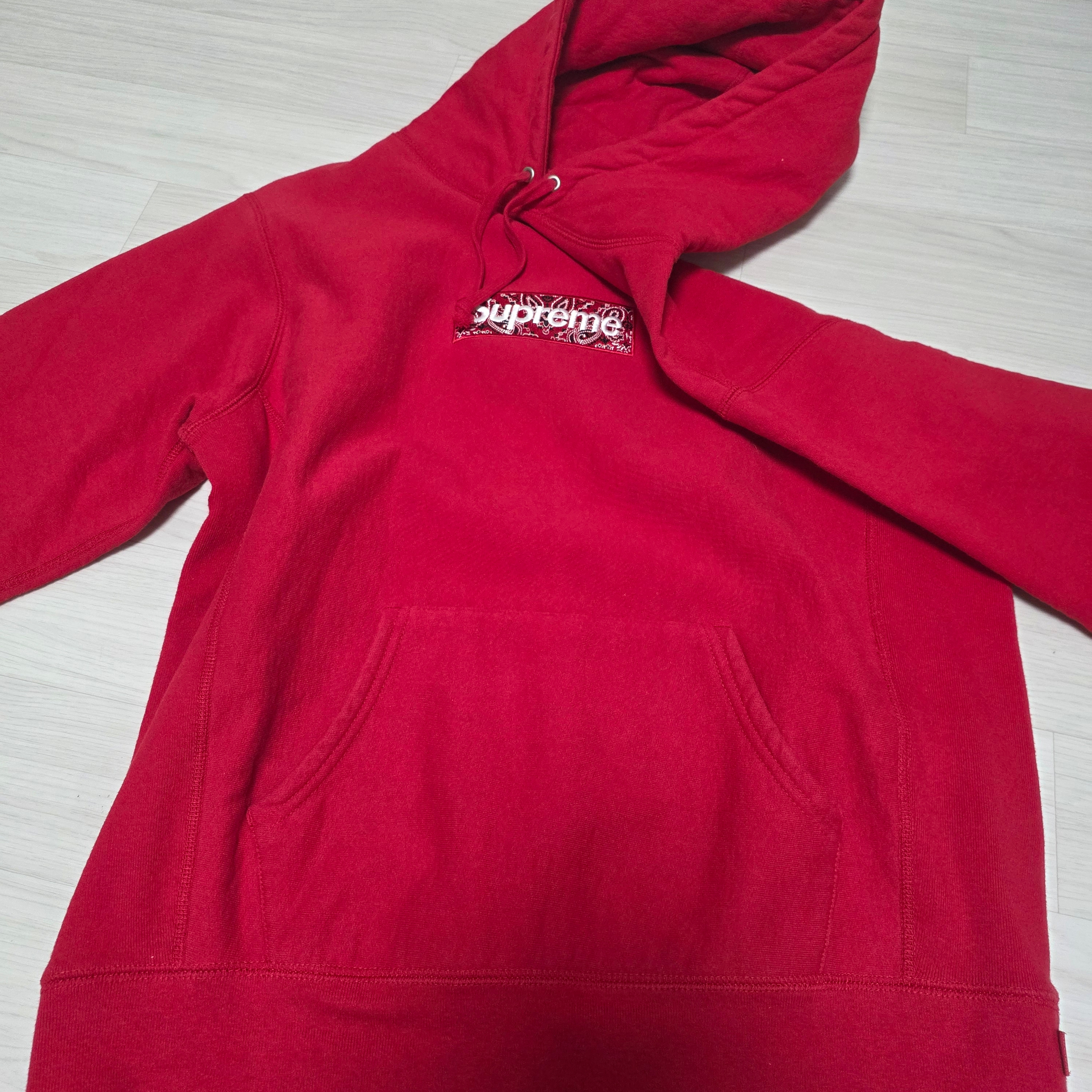 Supreme Bandana Box Logo Hooded Sweatshirt Red - 19FW 착용 스타일