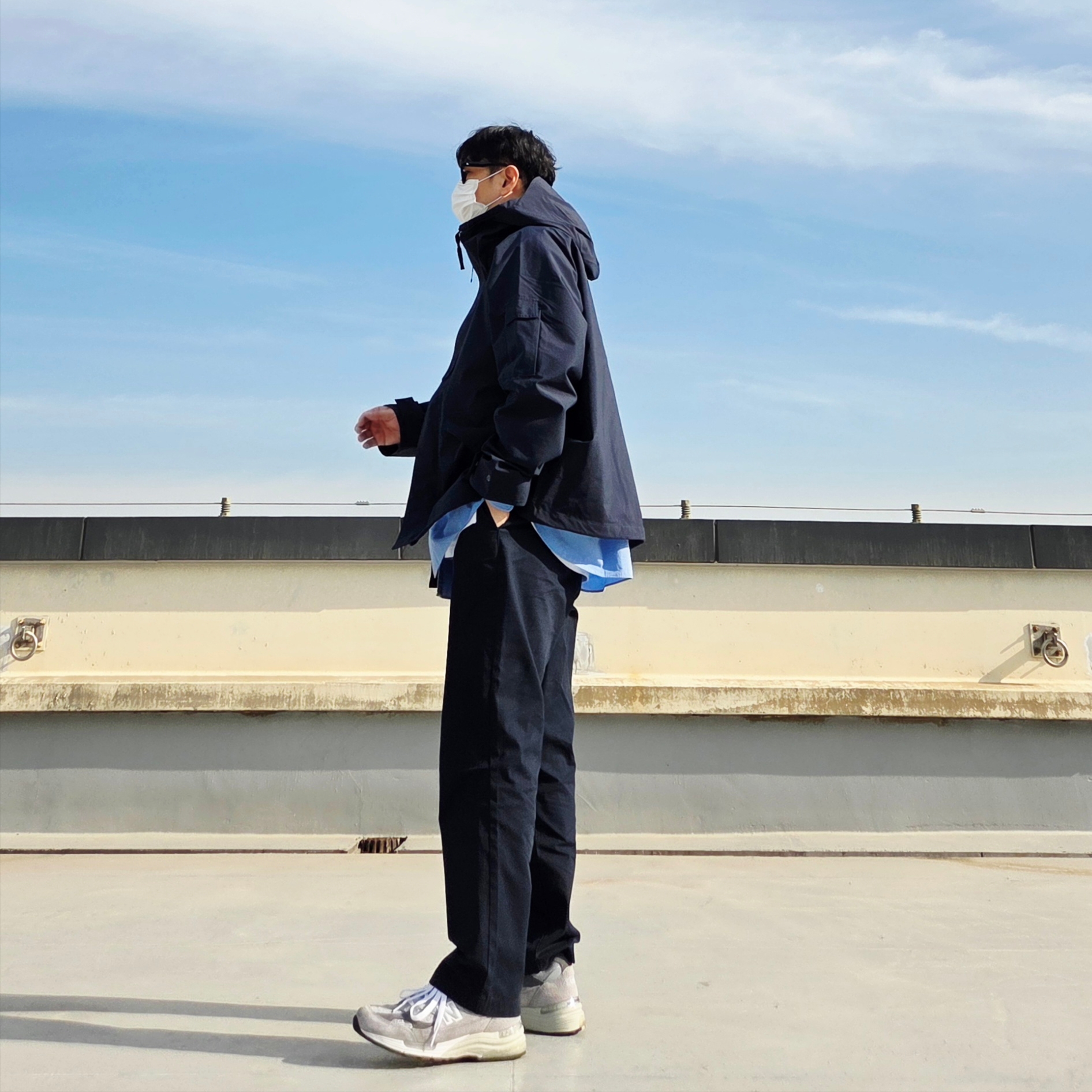 Nanamica 2L Nylon Gore-Tex Cruiser Jacket Navy, Nanamica Regular Collar Wind Shirt Sax 착용 스타일 - 2