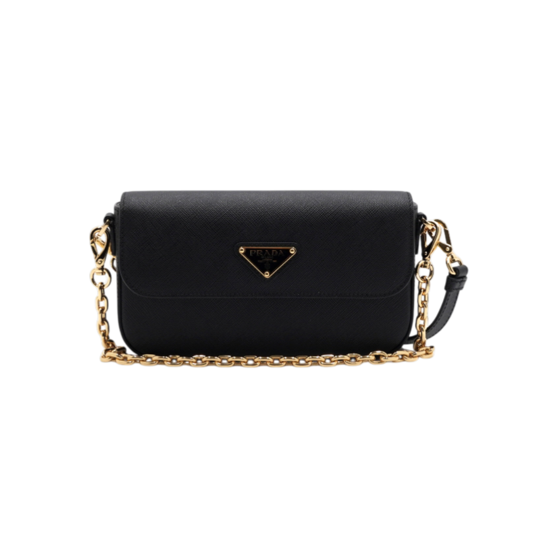IT9O2UFBGAMC Prada Black Saffiano Gold Logo Chain Shoulder Bag/Crossbody Bag