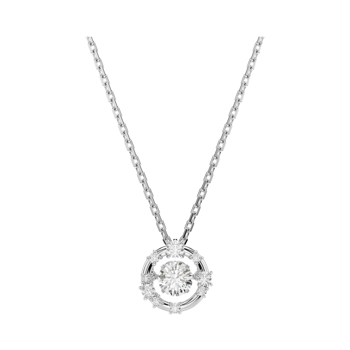 (W) 스와로브스키 콘스텔라 펜던트 라운드 컷 댄싱 스톤 화이트 로듐 플래팅((W) Swarovski Constella Pendant Round Cut Dancing Stone White Rhodium Plated)