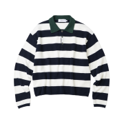 Knitted Stripe Rugby Collar Knit Navy