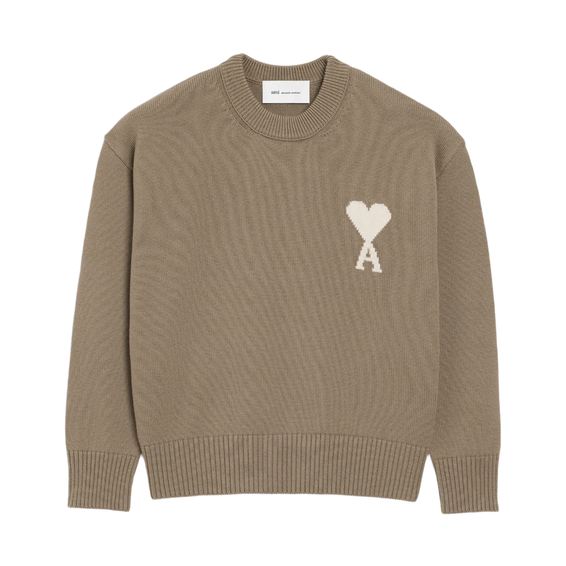 UKS859-KN0156-A117 AMI Beige Wool and Cotton Crewneck Ami De Coeur Sweater Taupe Beige Off White