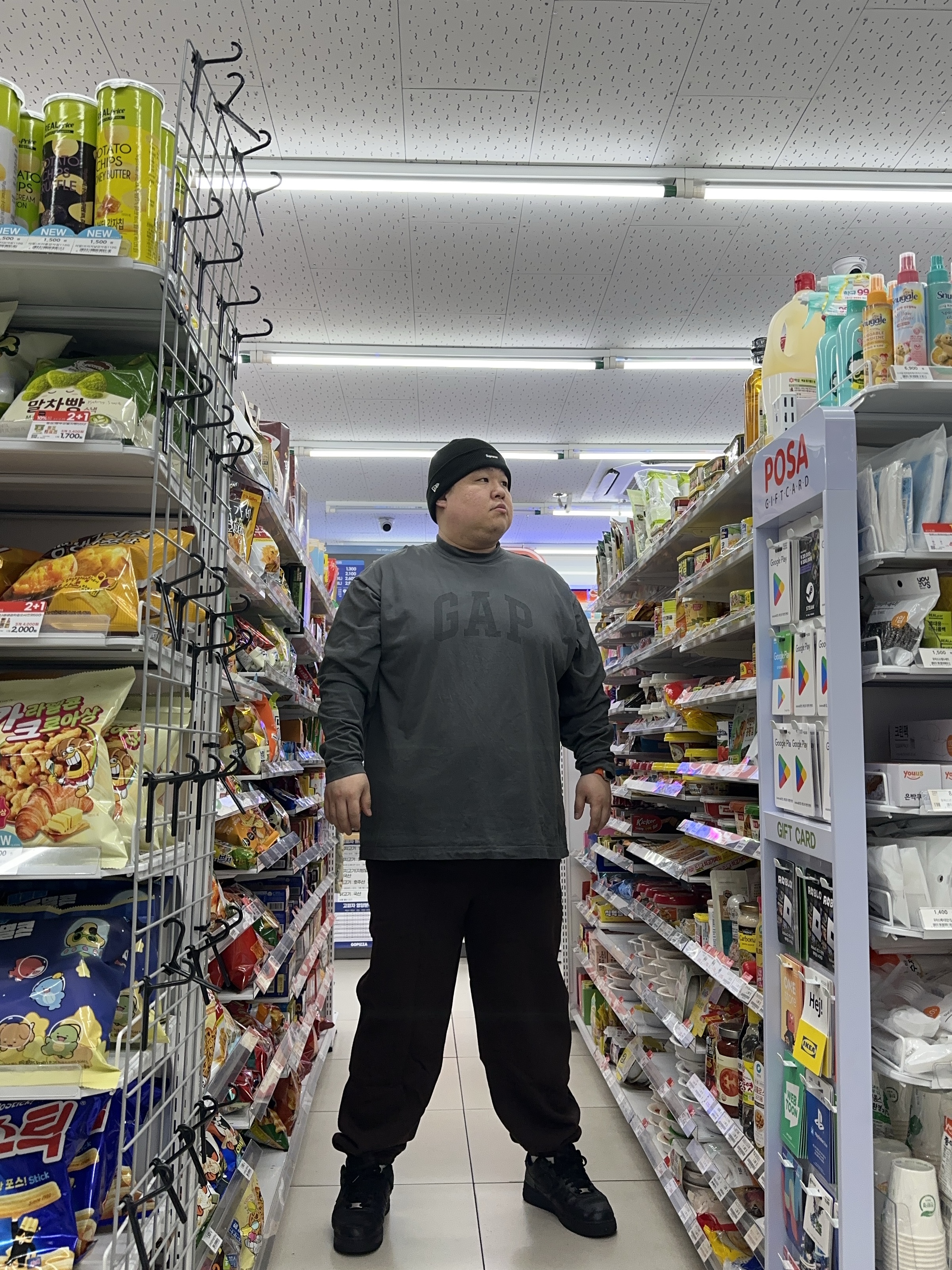 Nike x Stussy Stone Washed Fleece Pants Dark Cinder (FN5235-261), Yeezy Gap Engineered By Balenciaga Dove Long Sleeve T-Shirt Dark Green 착용 스타일