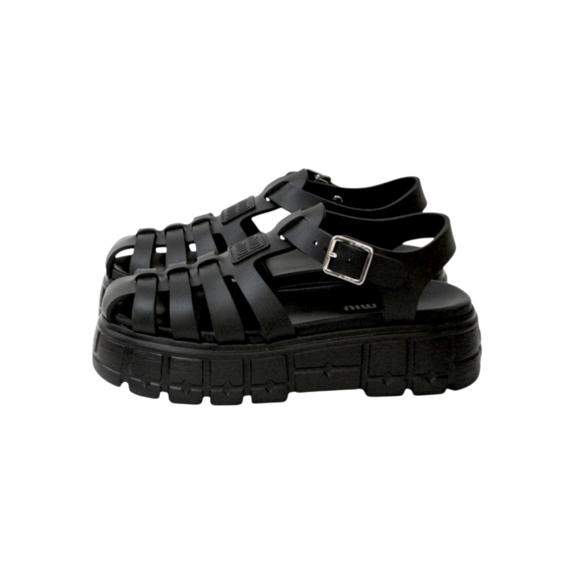 ITDDODUVJ4KI Miu Miu Size 38 Black Rubber Cage Sandals C-C43257