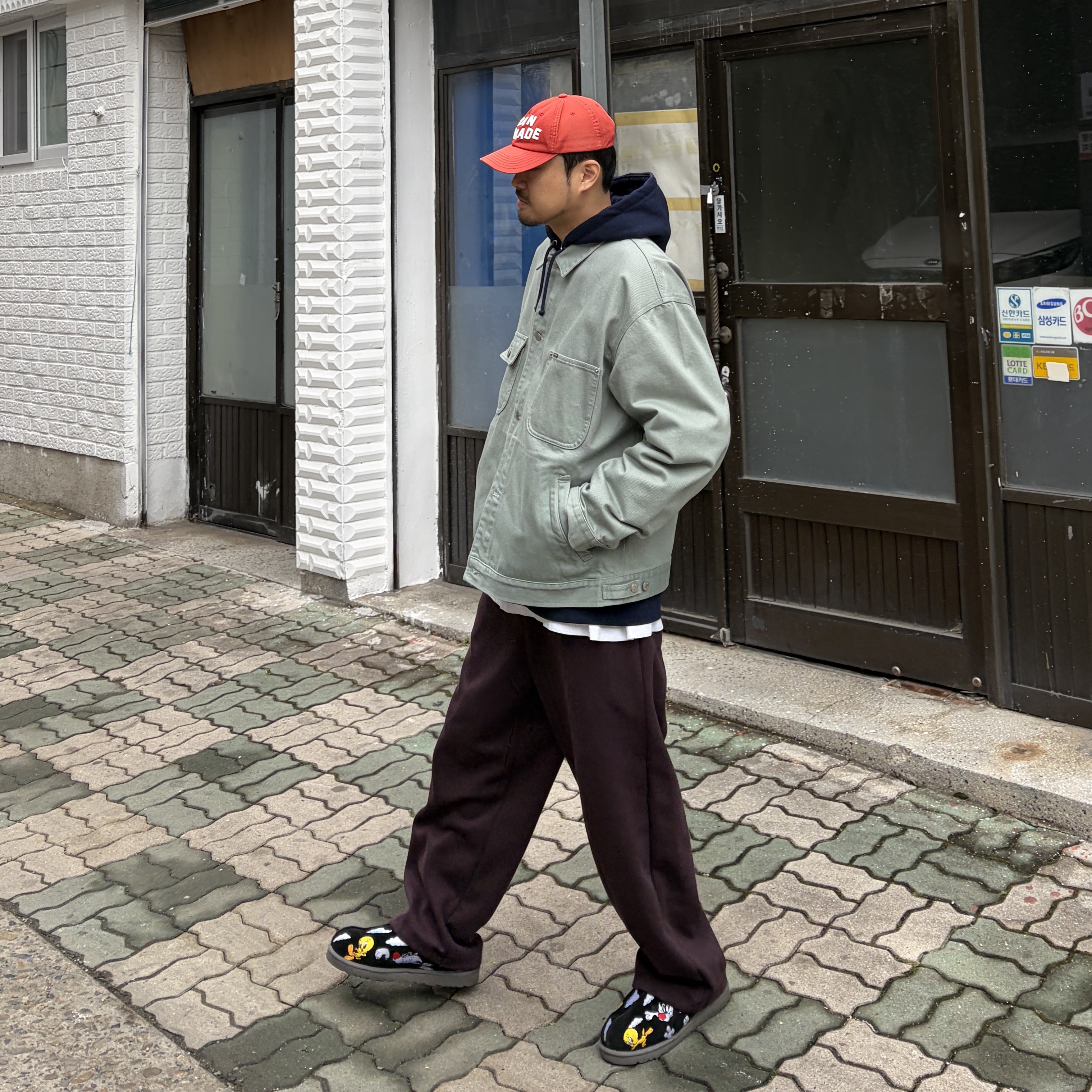 Human Made 6 Panel Twill Cap Red, Supreme x Champion Zip Up Hooded Sweatshirt Navy - 24SS 착용 스타일 - 1