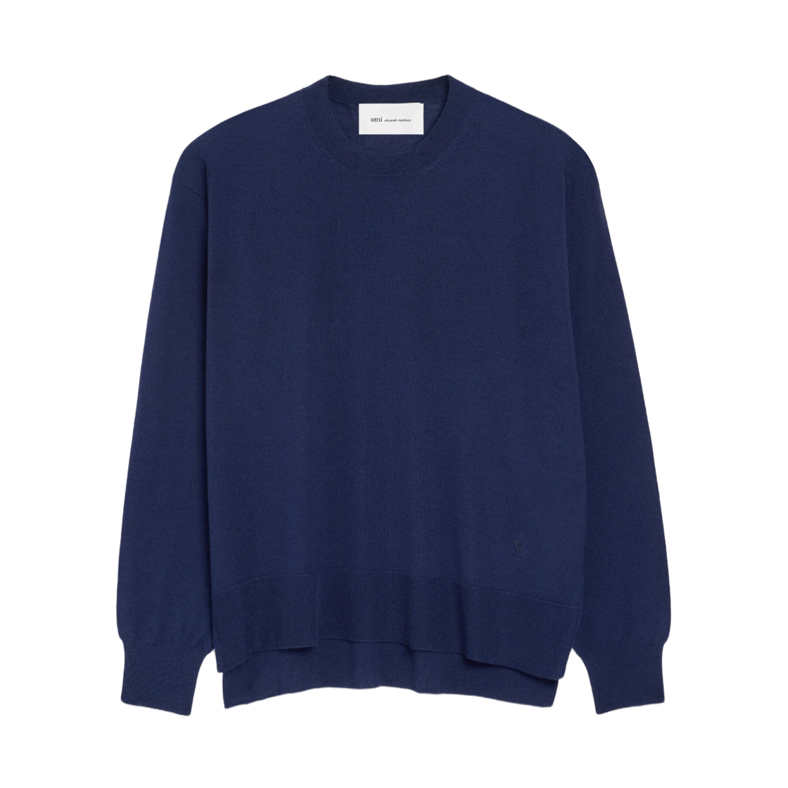 UKS856-KN0066-A021 AMI Bleu Thin Wool Crewneck Ami De Coeur Sweater Ink
