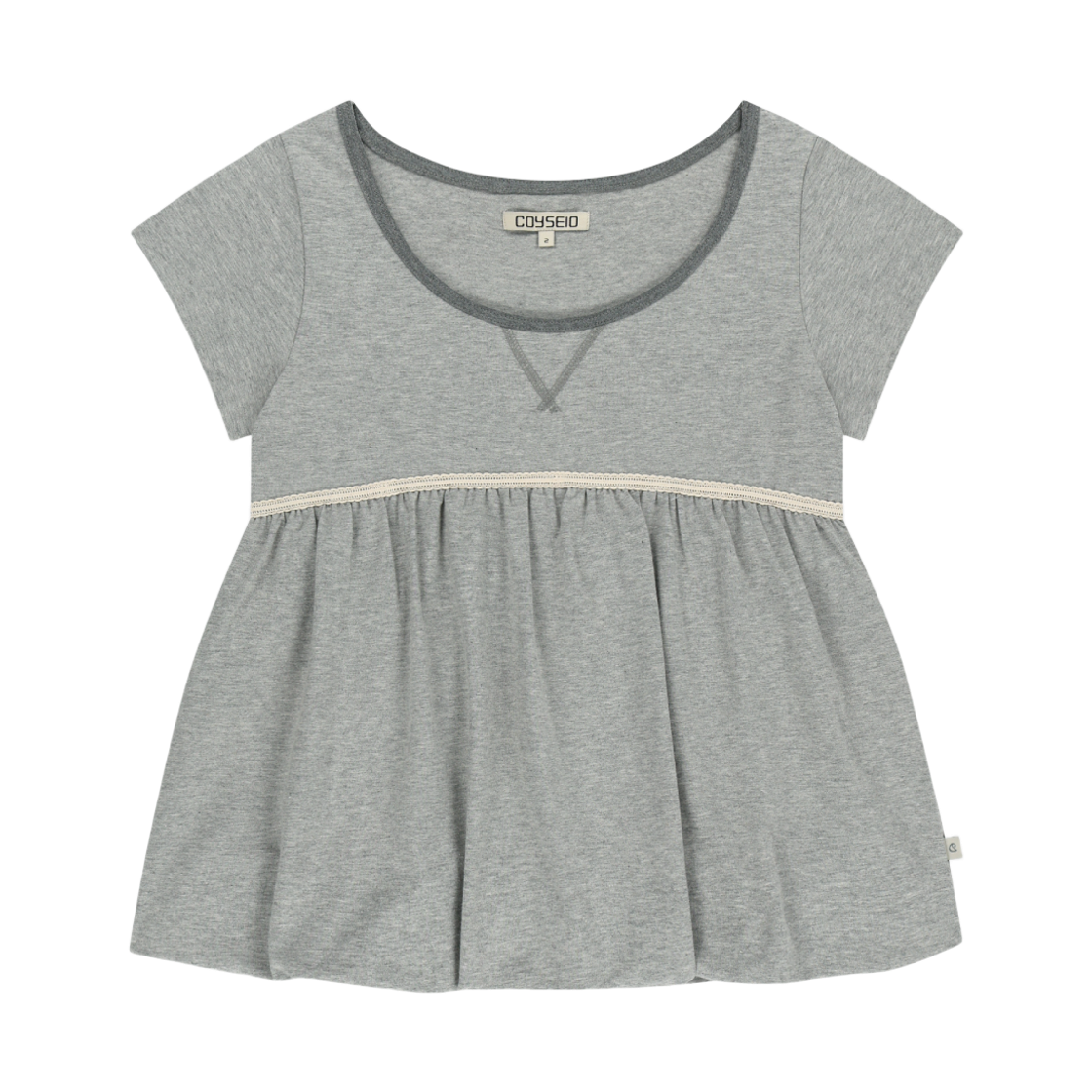 코이세이오 레이스 벌룬 티셔츠 멜란지 그레이(COYSEIO Lace Balloon T-Shirt Melange Grey)
