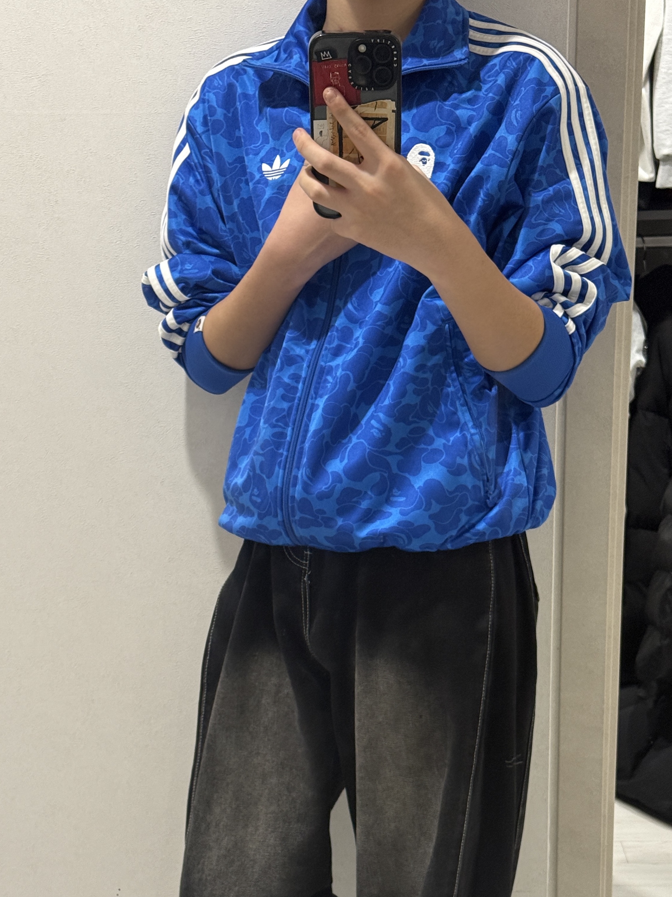 Adidas x BAPE Allover Print Track Top Blue - KR Sizing, Adidas x BAPE Allover Print Track Top Blue - US Sizing 착용 스타일