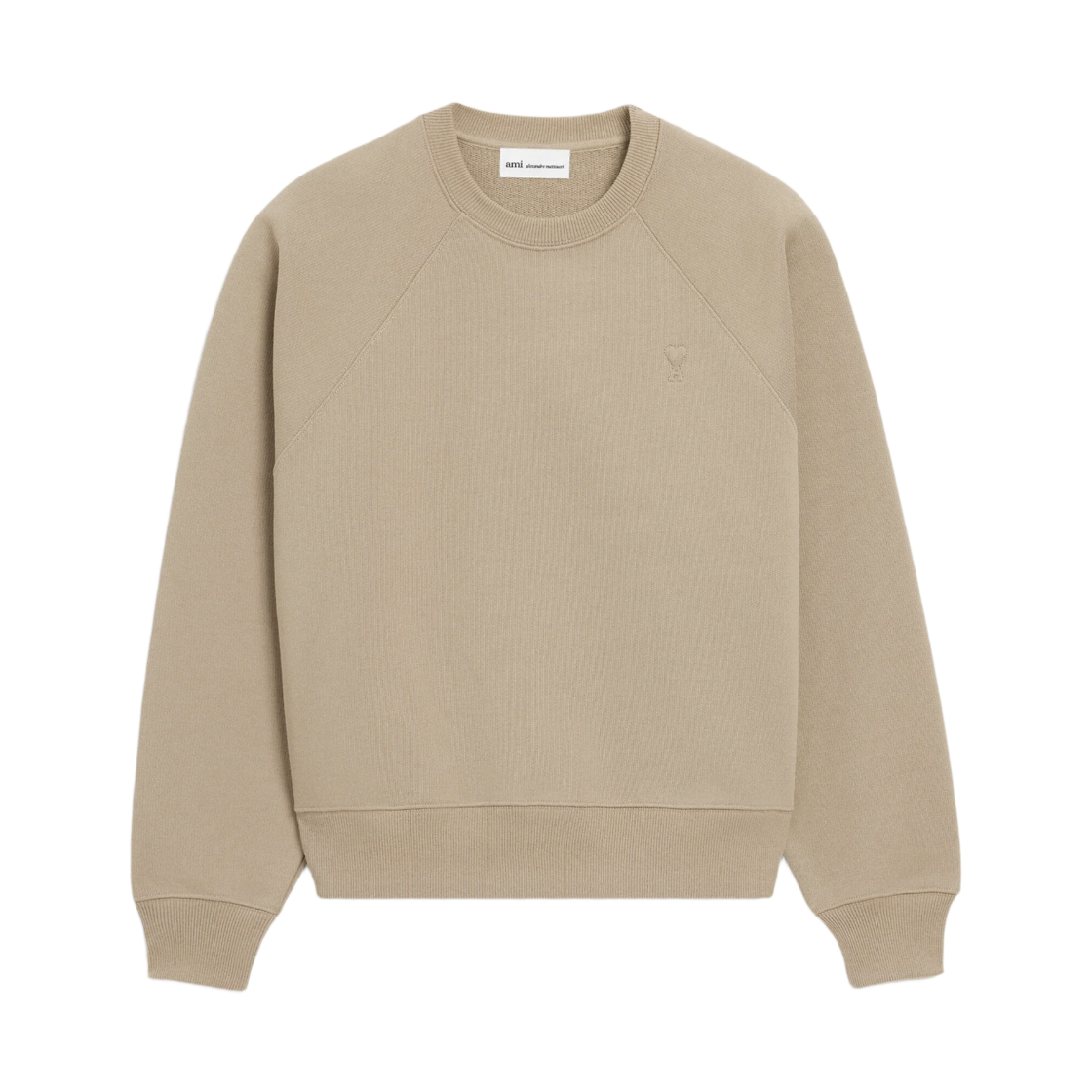 USW757-747-A036 AMI Beige Cotton Embossed Ami De Coeur Sweatshirt Taupe Beige