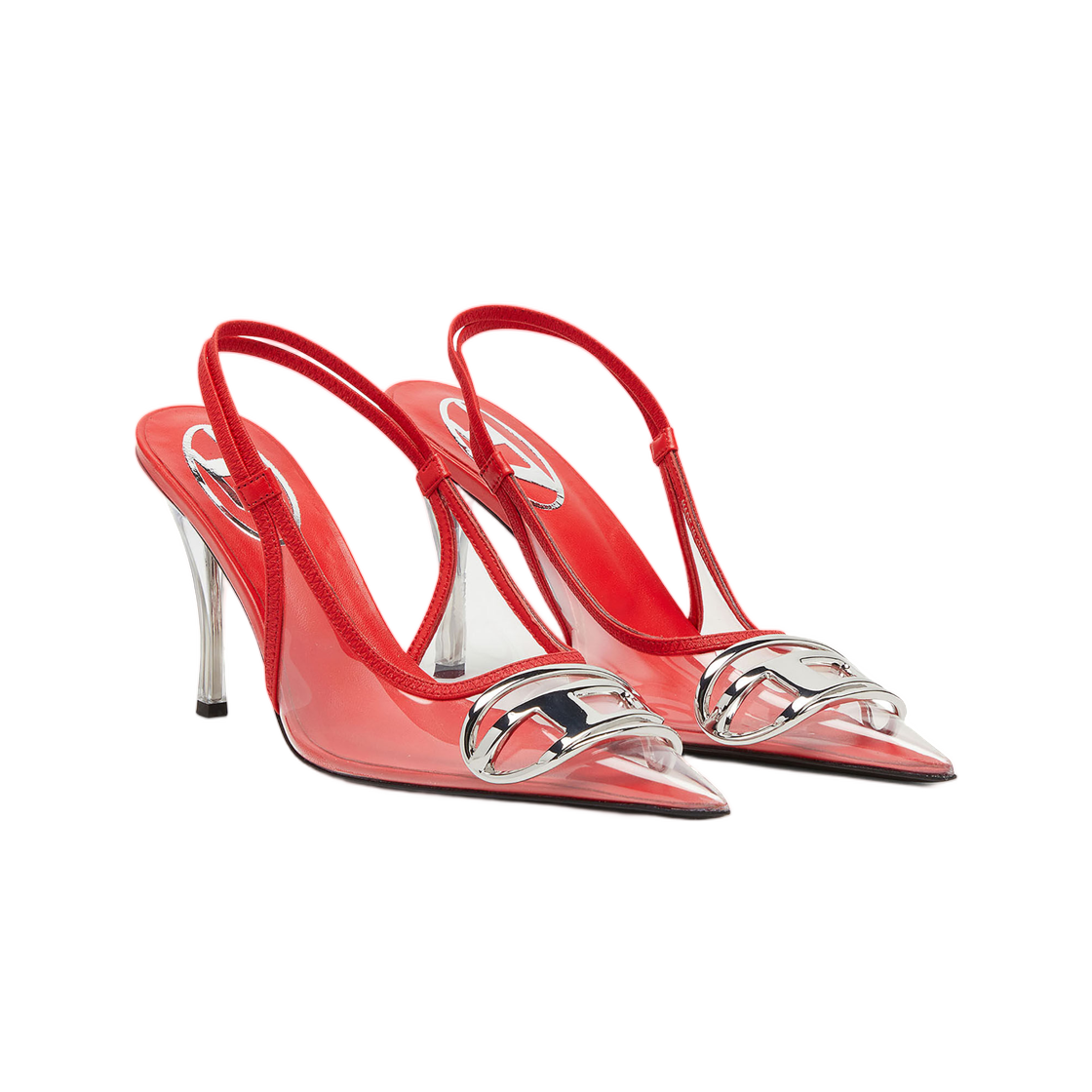 (W) 디젤 D-비너스 레더 트림 투명 슬링백 펌프스 레드((W) Diesel D-Venus-Leather-Trim Transparent Slingback Pumps Red) - 2