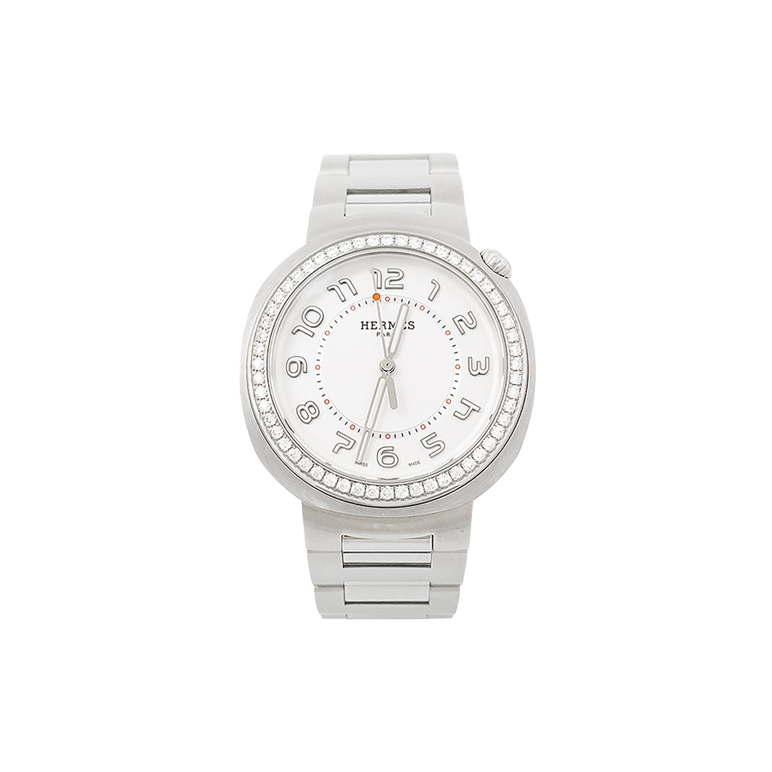 ITHVTIQW75K5 Hermes Cut Watch Large 36mm Steel Diamond Opaline Silver
