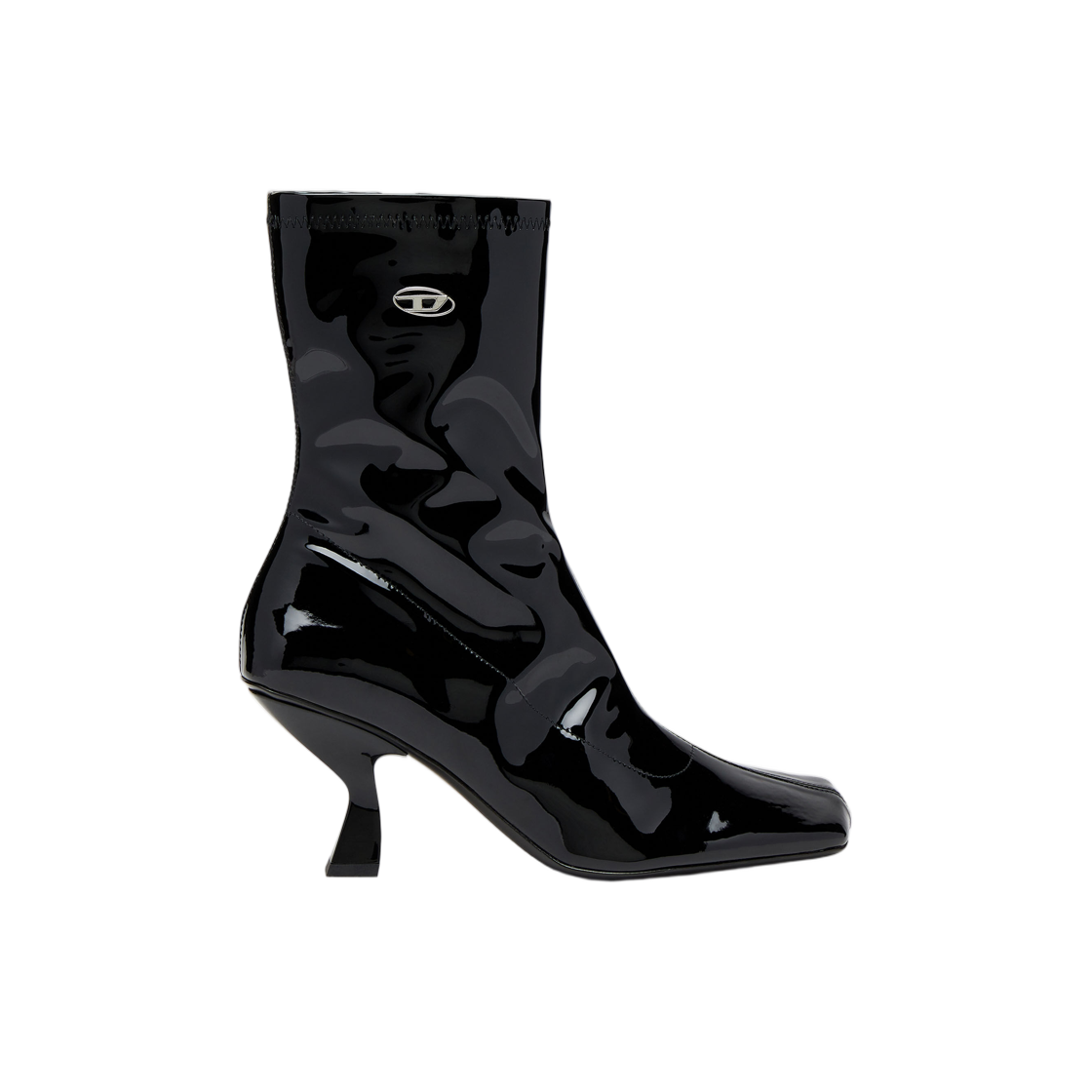 (W) 디젤 D-엠버 페이턴트 스트레치 PU 앵클 부츠 블랙((W) Diesel D-Amber-Ankle Boots In Patent Stretch Pu Black)