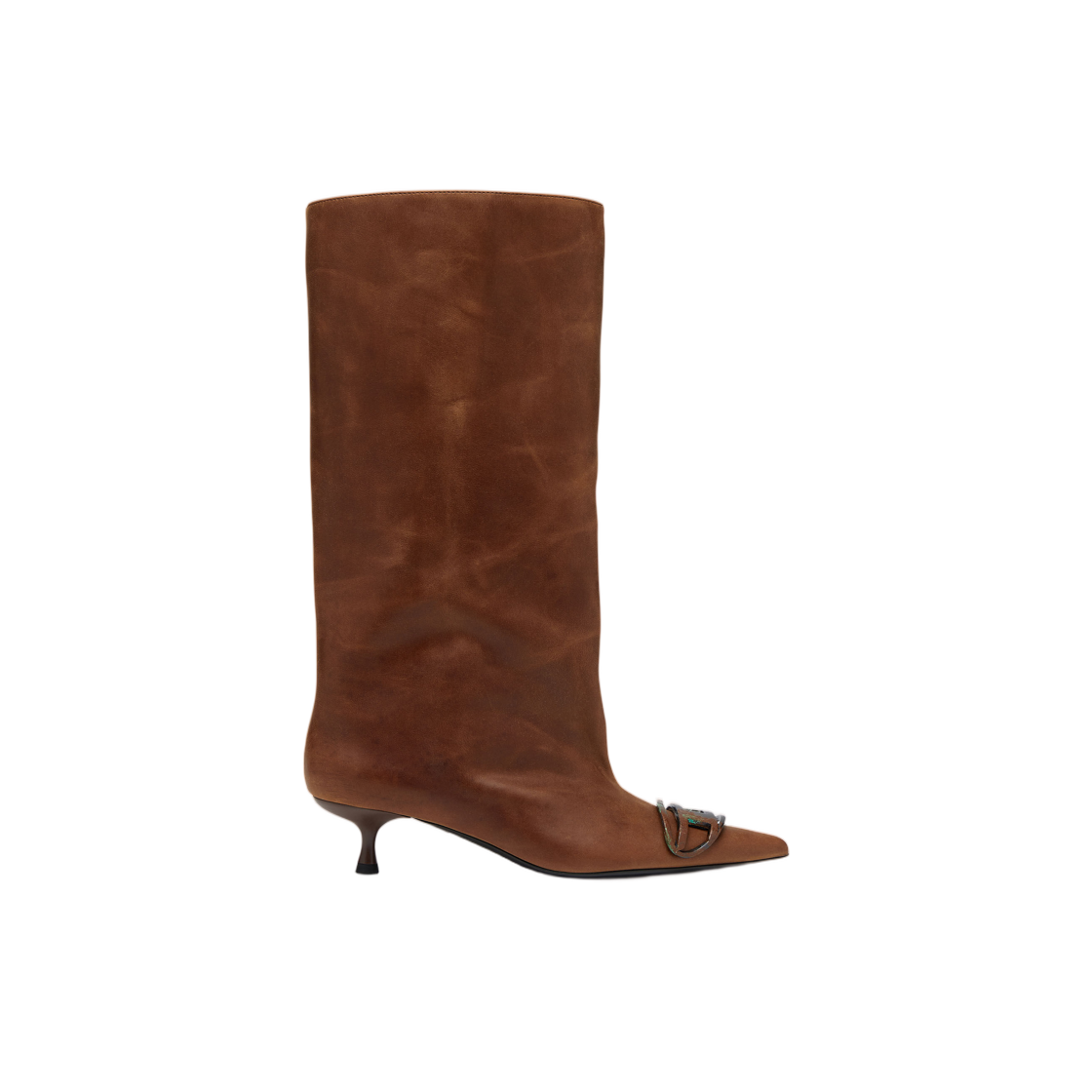 (W) 디젤 D-비너스 니하이 부츠 오일드 레더 브라운((W) Diesel D-Venus-Knee-High Boots In Oiled Leather Brown)