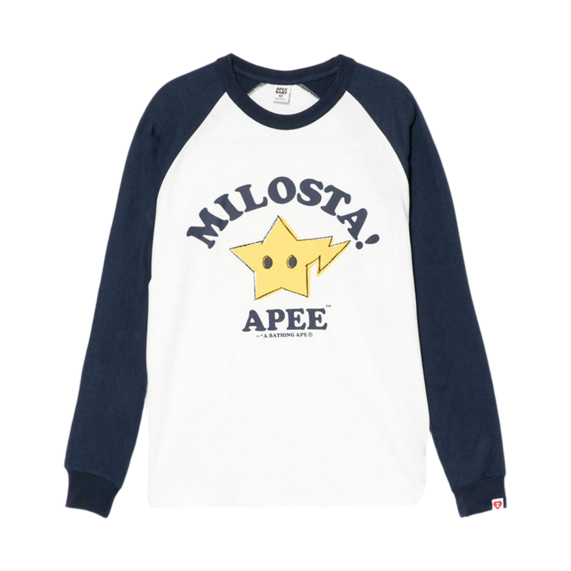 (W) 베이프 마일로스타 래글런 롱슬리브 티셔츠 네이비((W) BAPE Milosta Raglan L/S T-Shirt Navy)