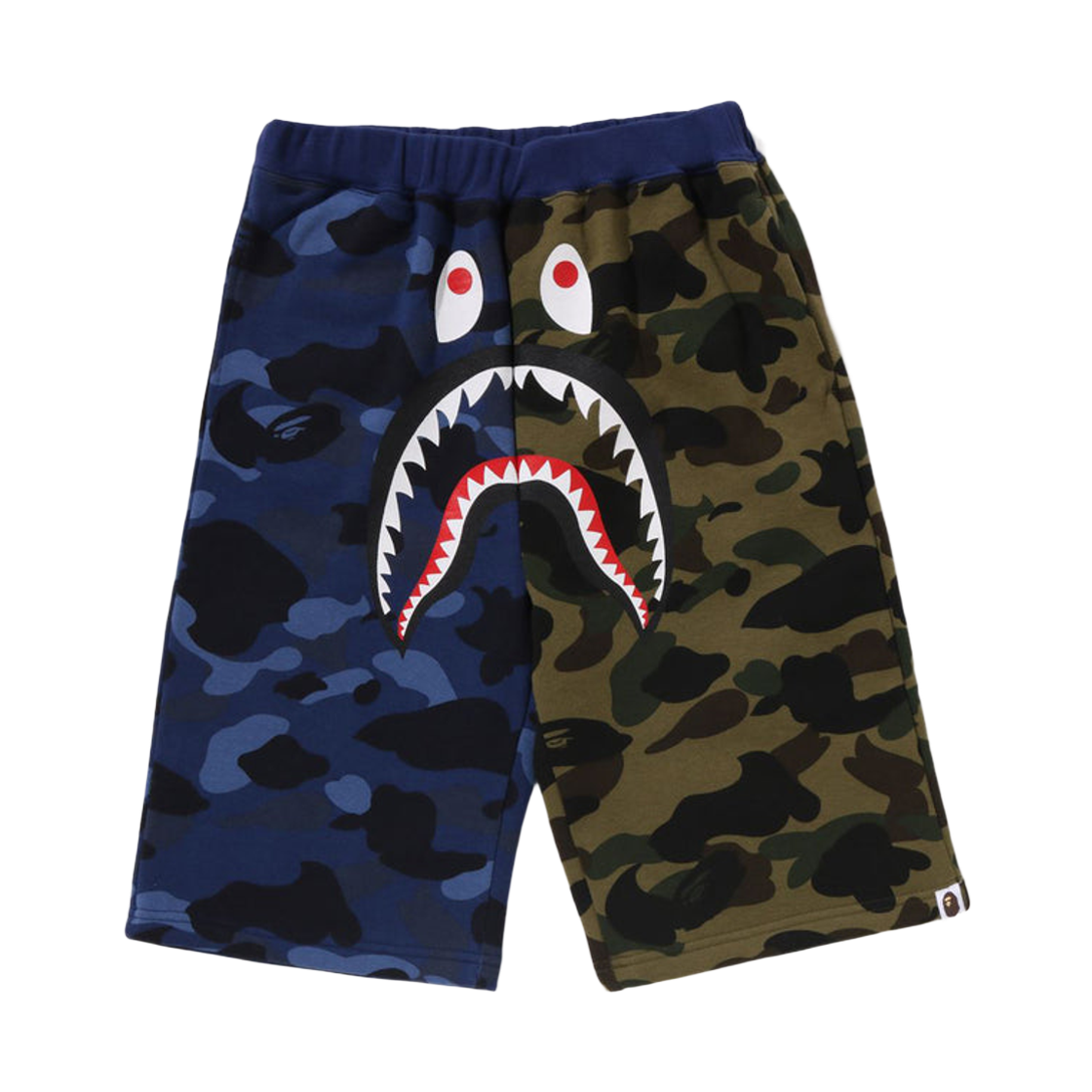 - (Kids) BAPE Split Camo Shark Sweatshorts Navy Green