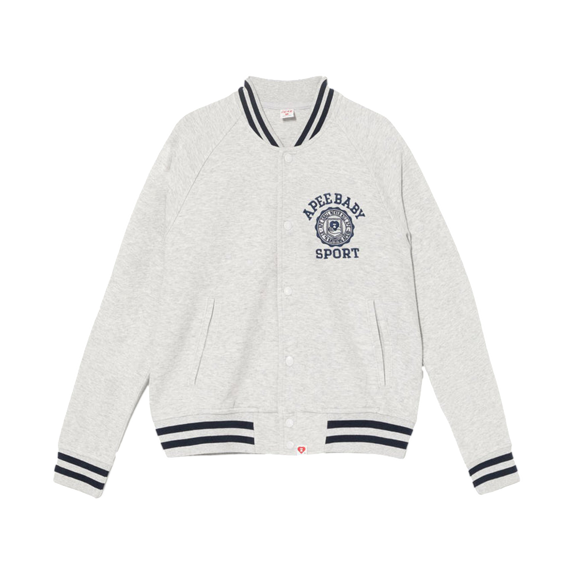 (W) 베이프 컬리지 자수 베이스볼 스웨트 자켓 그레이((W) BAPE College Embroidery Baseball Sweat Jacket Gray) - 1