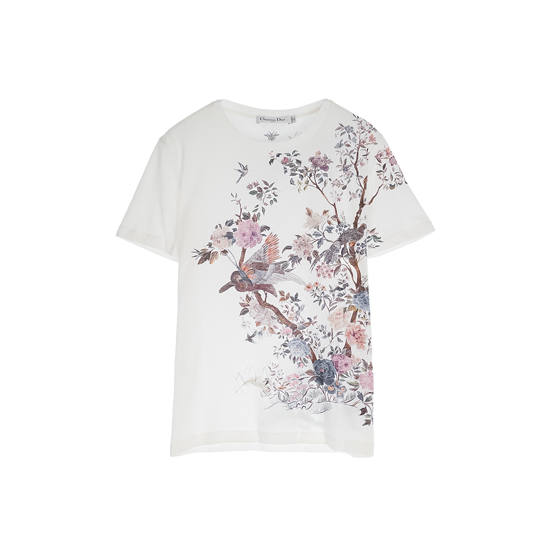 ITW3Q2P348NP Dior Flower Bird Print Short Sleeve T-Shirt S Ecru/Multi-Color