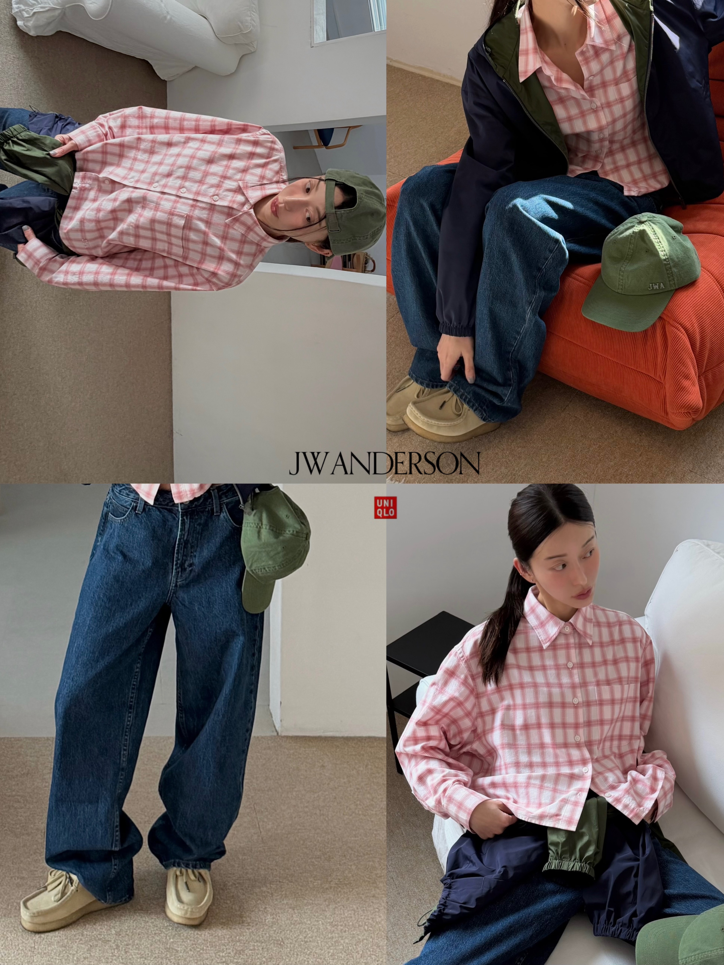 (W) Clarks Wallabee Maple Suede, Uniqlo x JW Anderson Baggy Jeans Blue 착용 스타일 - 1