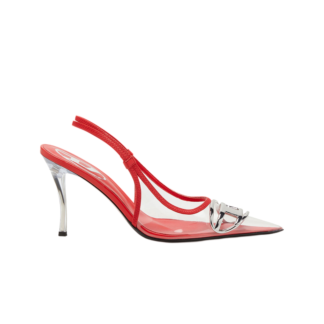Y02985P7503-HB216 (W) Diesel D-Venus-Leather-Trim Transparent Slingback Pumps Red