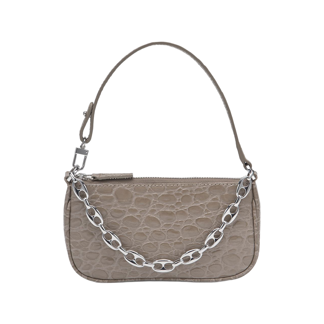 바이파 미니 레이첼 써큘러 크로커 엠보스드 레더 숄더백 그레이 베이지(By Far Mini Rachel Circular Croco Embossed Leather Shoulder Bag Grey Beige)