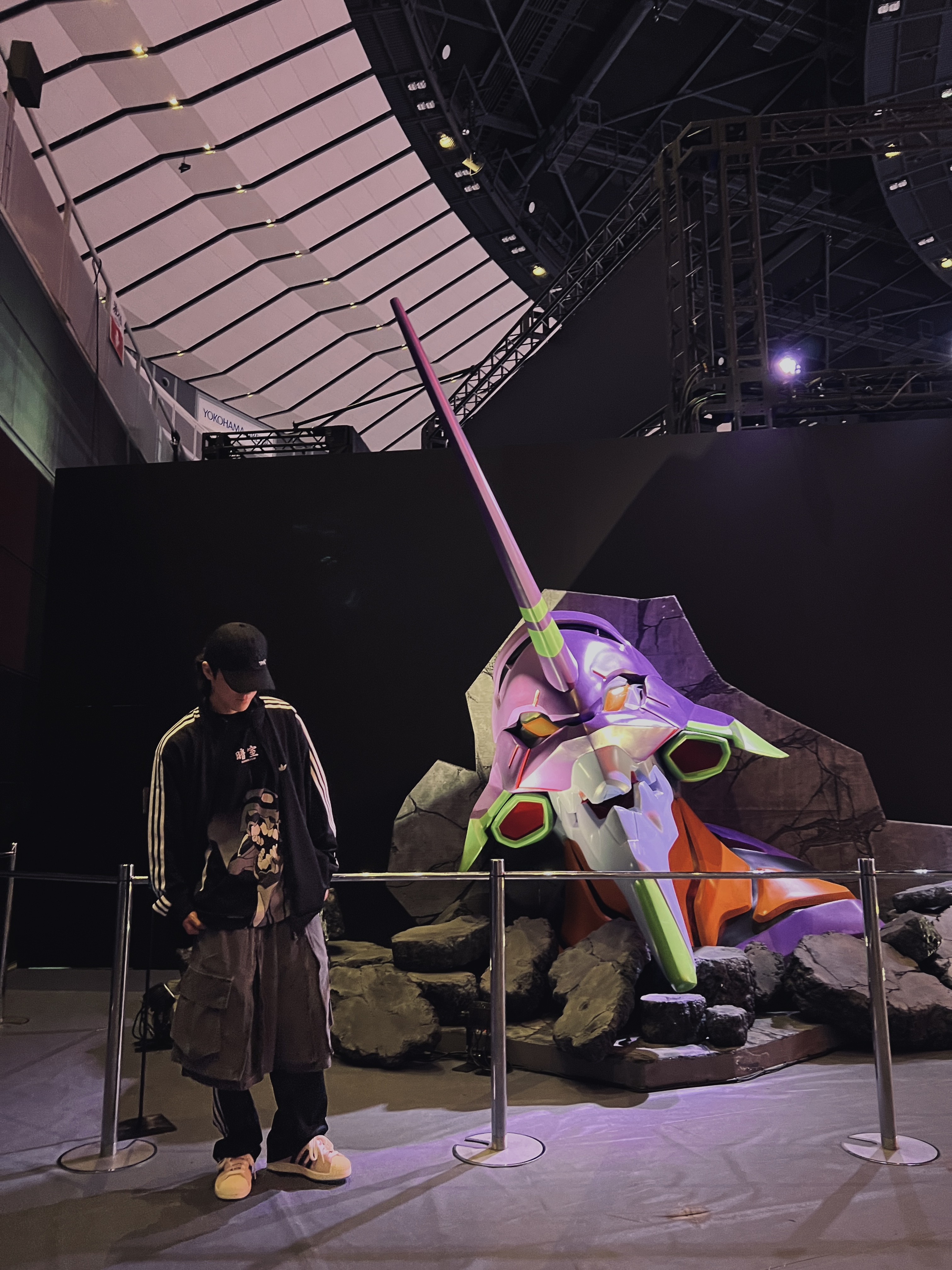 Darkr8m Studio x Neon Genesis Evangelion To Be Continued Hat Black, Adidas 3-Stripes BB Track Top Black Cream White - KR Sizing 착용 스타일 - 2