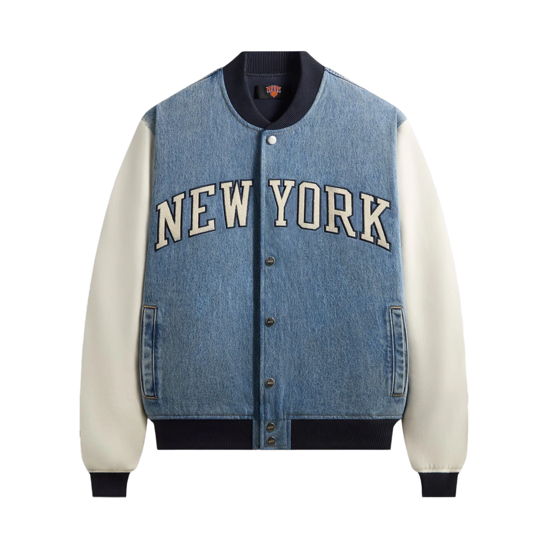 키스 뉴욕 닉스 데님 마빈 봄버 자켓 미디움 인디고(Kith New York Knicks Denim Marvin Bomber Jacket Medium Indigo)
