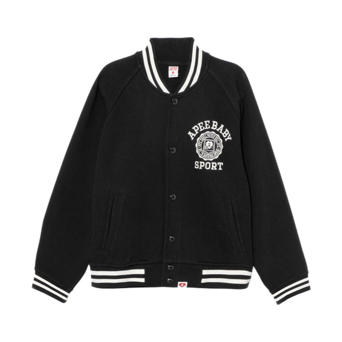 (W) 베이프 컬리지 자수 베이스볼 스웨트 자켓 블랙((W) BAPE College Embroidery Baseball Sweat Jacket Black)