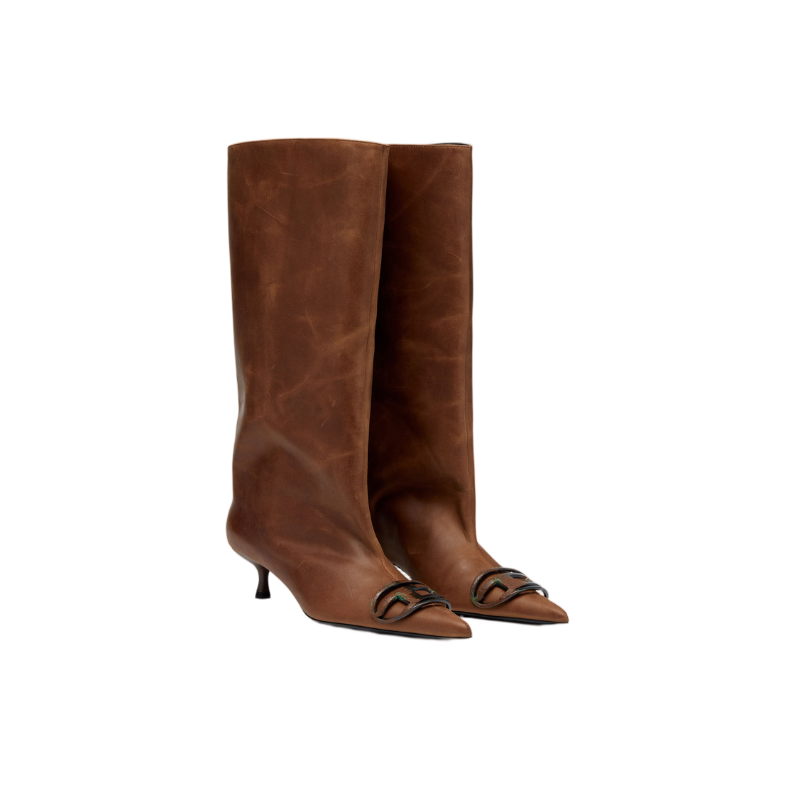 (W) 디젤 D-비너스 니하이 부츠 오일드 레더 브라운((W) Diesel D-Venus-Knee-High Boots In Oiled Leather Brown) - 2