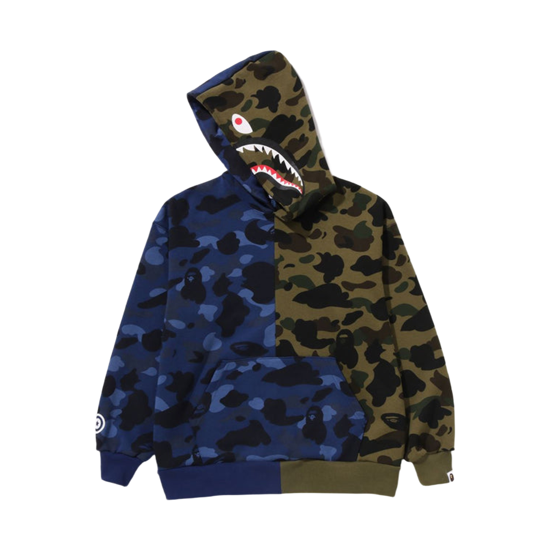(키즈) 베이프 스플릿 카모 샤크 릴렉스드 핏 풀오버 후드 네이비 그린((Kids) BAPE Split Camo Shark Relaxed Fit Pullover Hoodie Navy Green) - 3