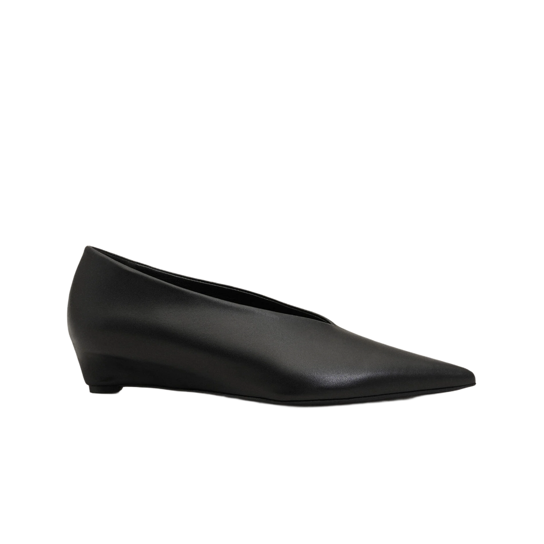 (W) 아미 블랙 램 레더 포인티드 토 웨지 펌프 블랙((W) AMI Black Lamb Leather Pointed Toe Wedge Pump Black)