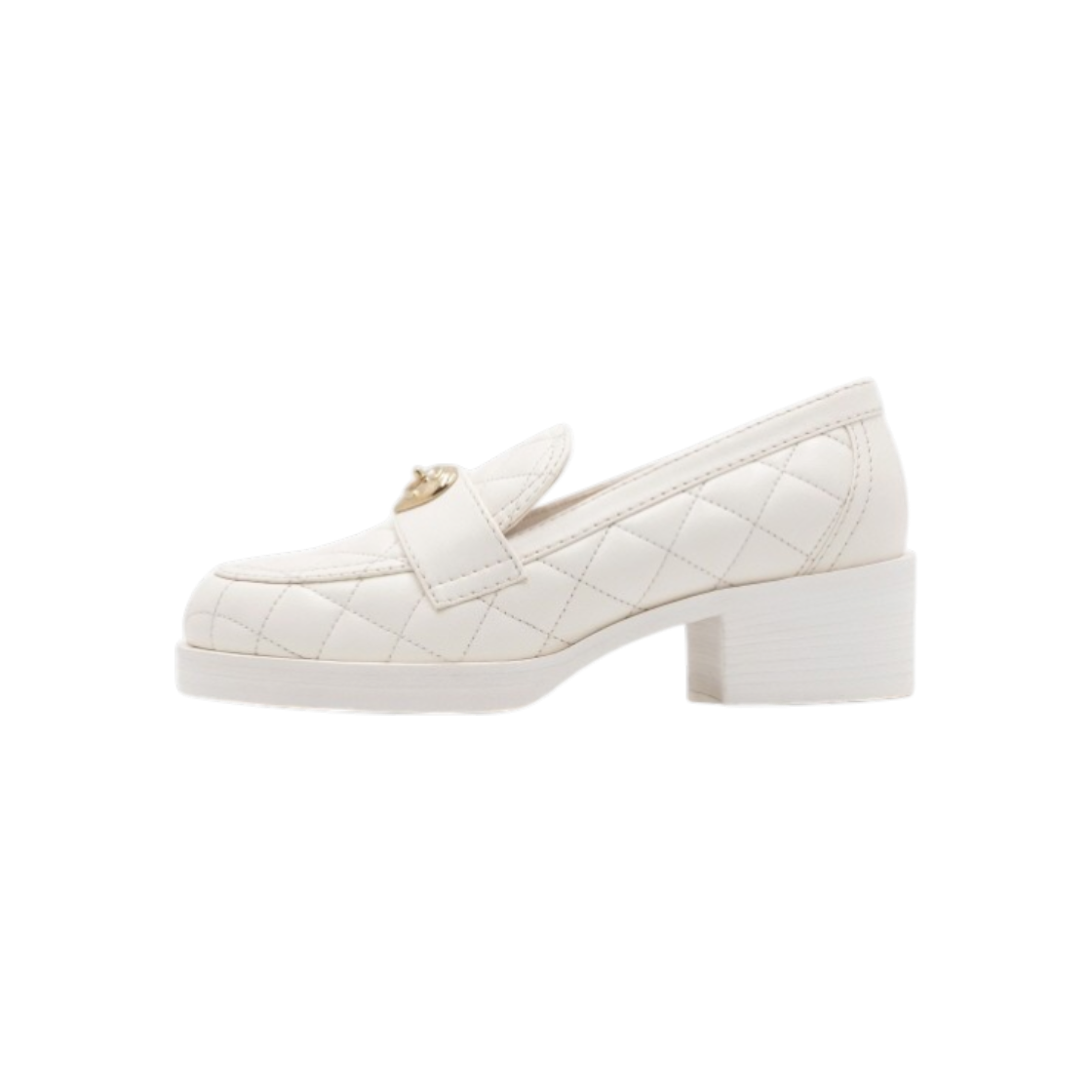 샤넬 G39697 25시즌 화이트 램스킨 금장 하트 턴락 여성 구두 로퍼aa61265(Chanel G39697 25th Season White Lambskin Gold Heart Turnlock Loafers) - 1