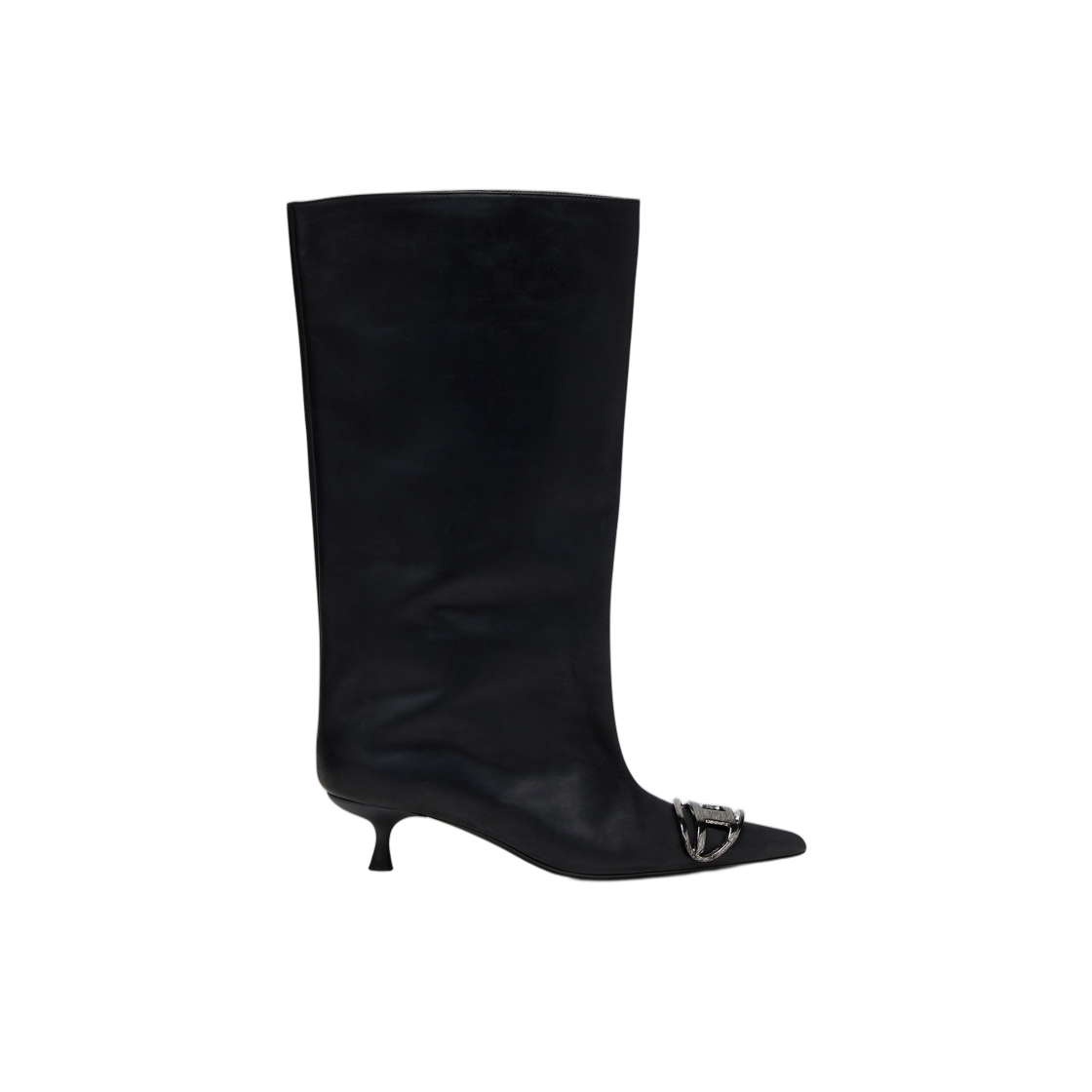 (W) 디젤 D-비너스 니하이 부츠 오일드 레더 블랙((W) Diesel D-Venus-Knee-High Boots In Oiled Leather Black)