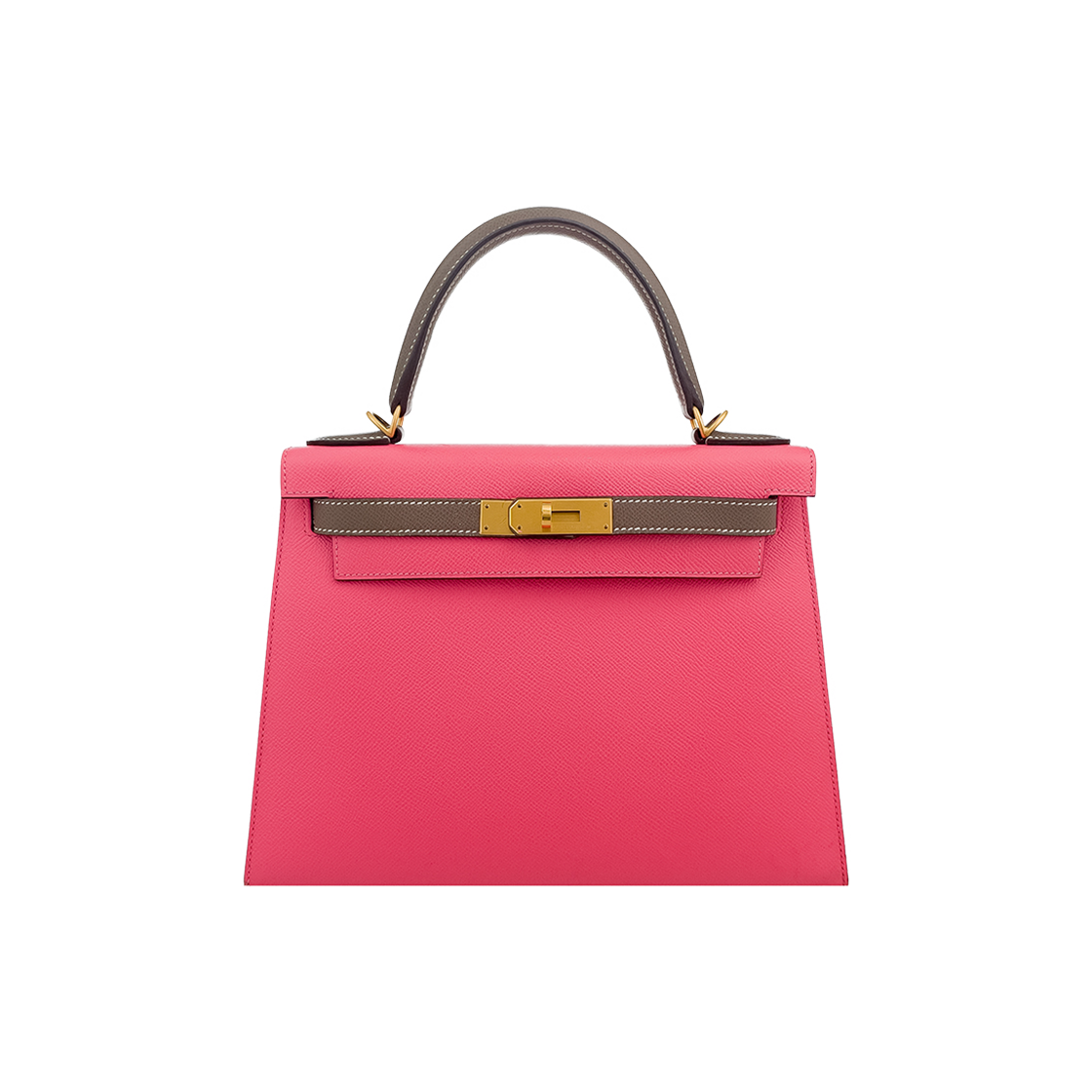 에르메스 스페셜오더 셀리에켈리28 로즈아잘레/에토프 무광금장(6HH0079)(Hermes Special Order Sellier Kelly 28 Rose Azalee/Etaupe Matte Gold Hardware)