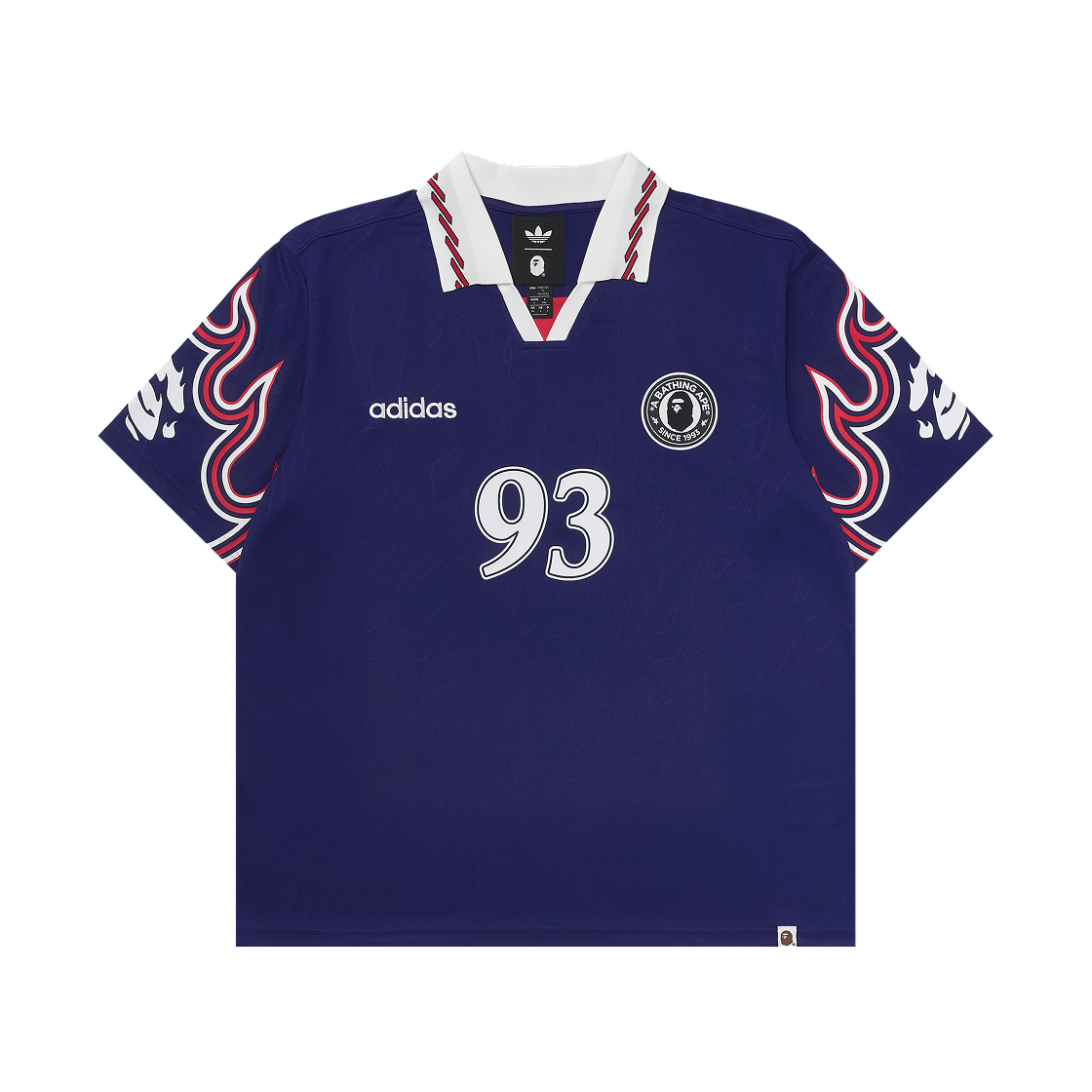 아디다스 x 베이프 숏슬리브 플레임 저지 재팬 블루 - KR 사이즈 (논 마킹 버전)(Adidas x BAPE Short Sleeve Flames Jersey Japan Blue - KR Sizing (Non Marking Ver.))