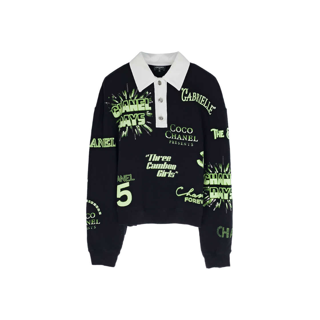 IT8BT9H68RST Chanel 21S Graffiti Polo T-Shirt XS Black/Neon Green