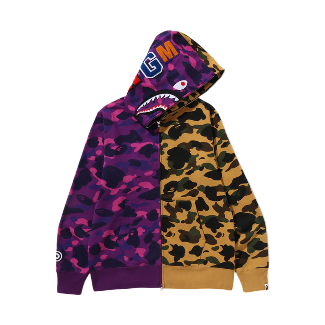 - BAPE Split Camo Shark Full Zip Hoodie Purple