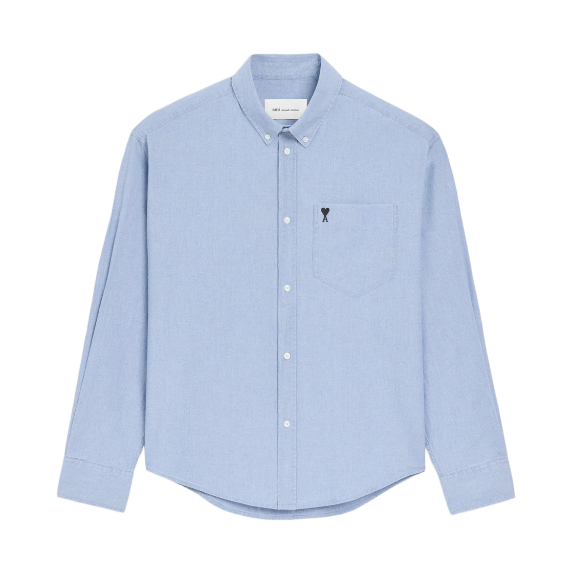 아미 블루 코튼 박시 자수 아미 드 하트 셔츠 캐시미어 블루(AMI Blue Cotton Boxy Embroidered Ami De Coeur Shirt Cashmere Blue) - 1
