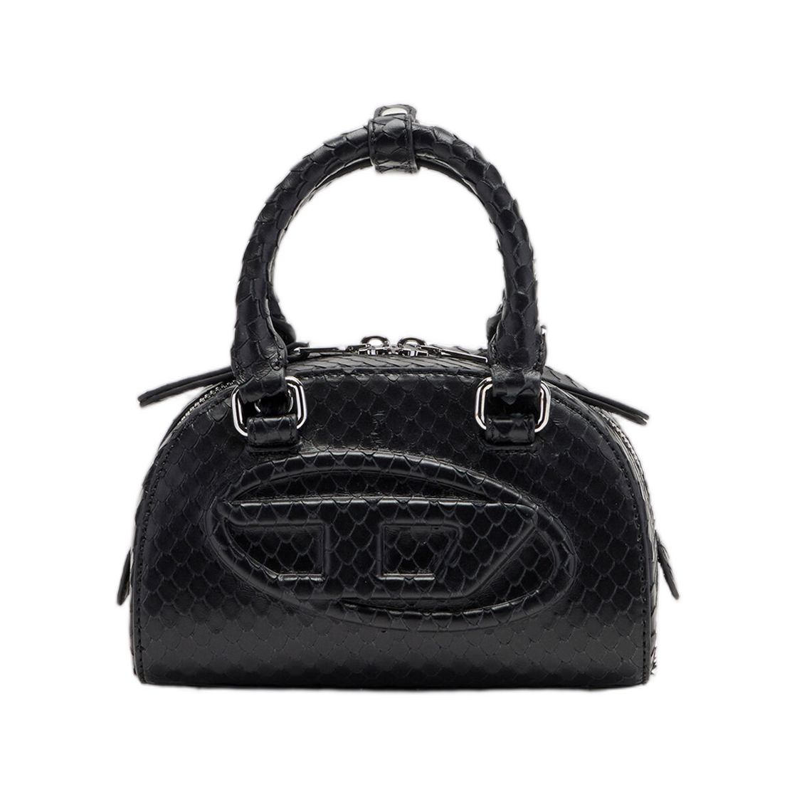 X10369P8958-T8013 Diesel 1Dr Dome-Mini Bowling Bag In Snake-Effect Leather Black