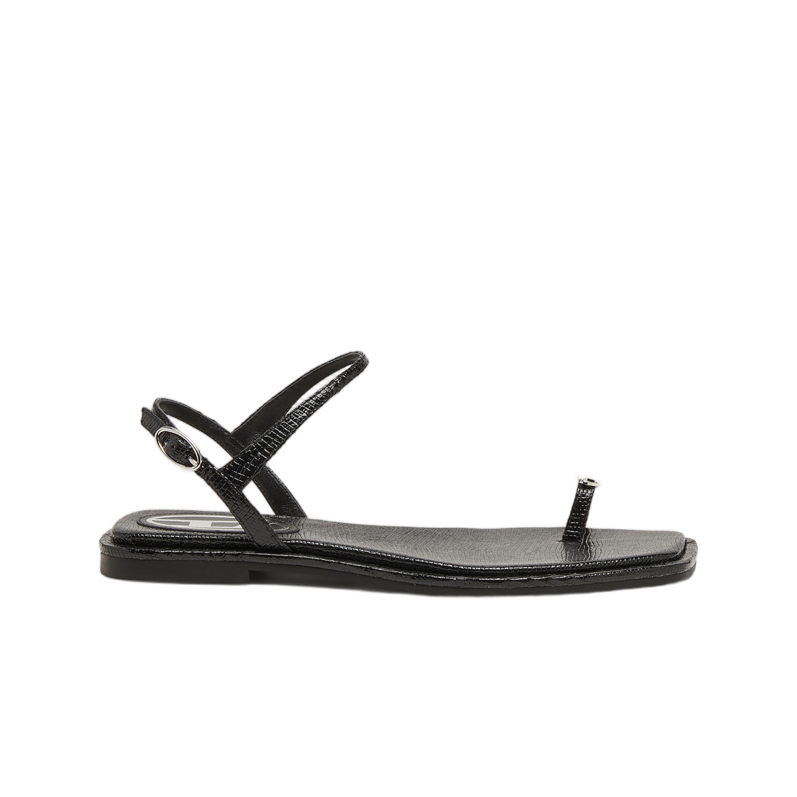 (W) 디젤 D-엠버 레더 메탈릭 로고 샌들 블랙((W) Diesel D-Amber - Sandal In Leather with Metallic Logo Black)