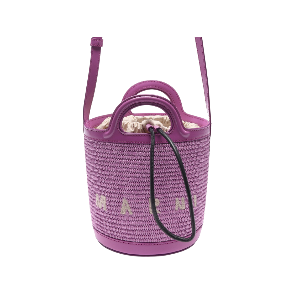 SCMP0056Q1 P3860 00C04 [25% 쿠폰] Marni Leather & Raffia Tropicalia Small Bucket Bag Light Lilac