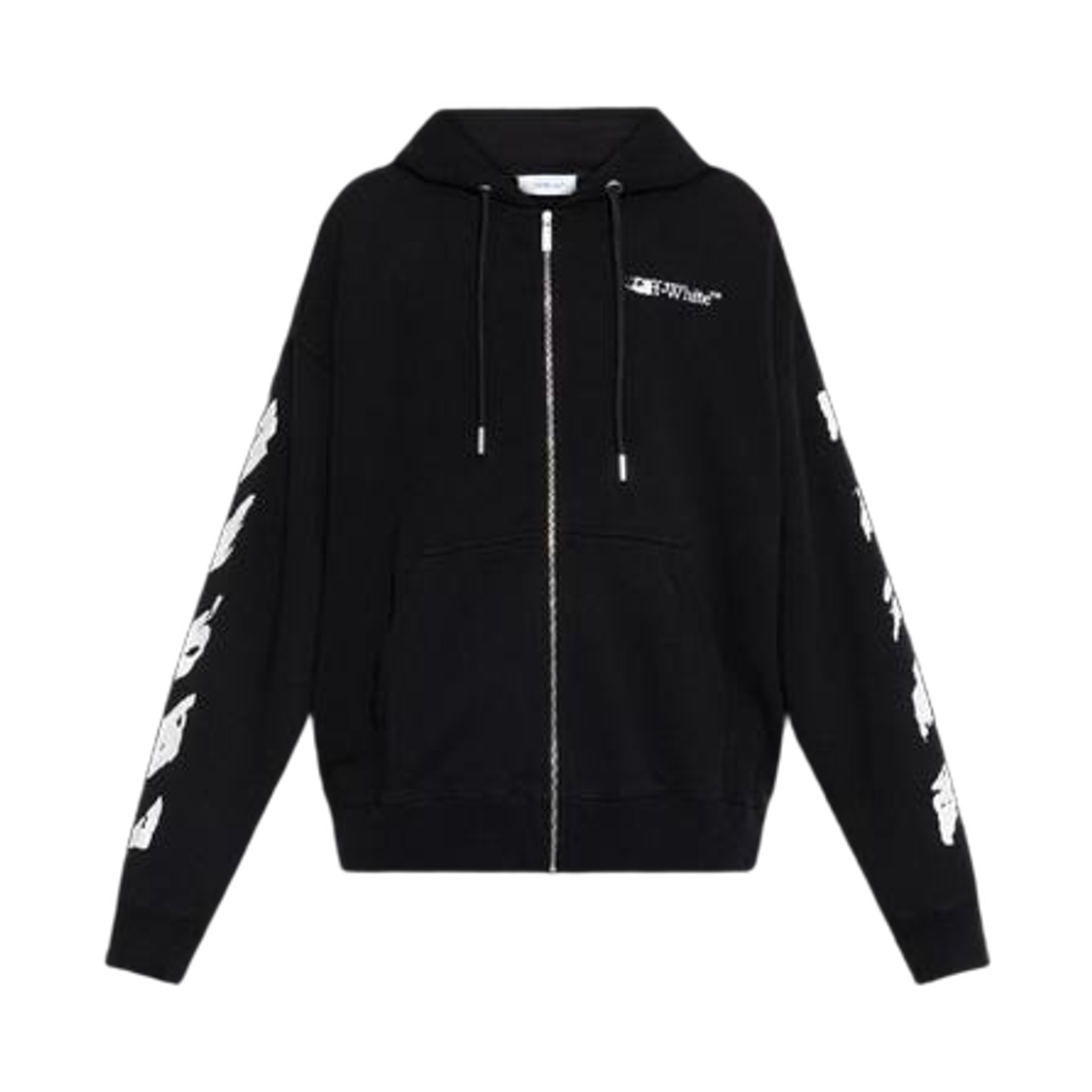 OMBE015F25FLE0021001 Off-White Arrow Print Zip Up Hoodie Black