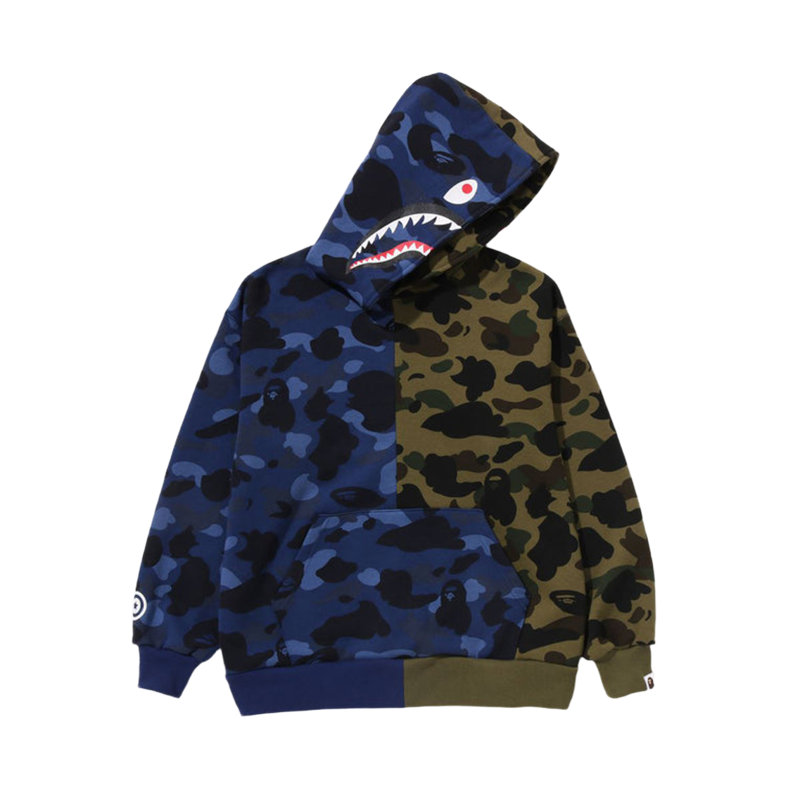 (키즈) 베이프 스플릿 카모 샤크 릴렉스드 핏 풀오버 후드 네이비 그린((Kids) BAPE Split Camo Shark Relaxed Fit Pullover Hoodie Navy Green) - 2