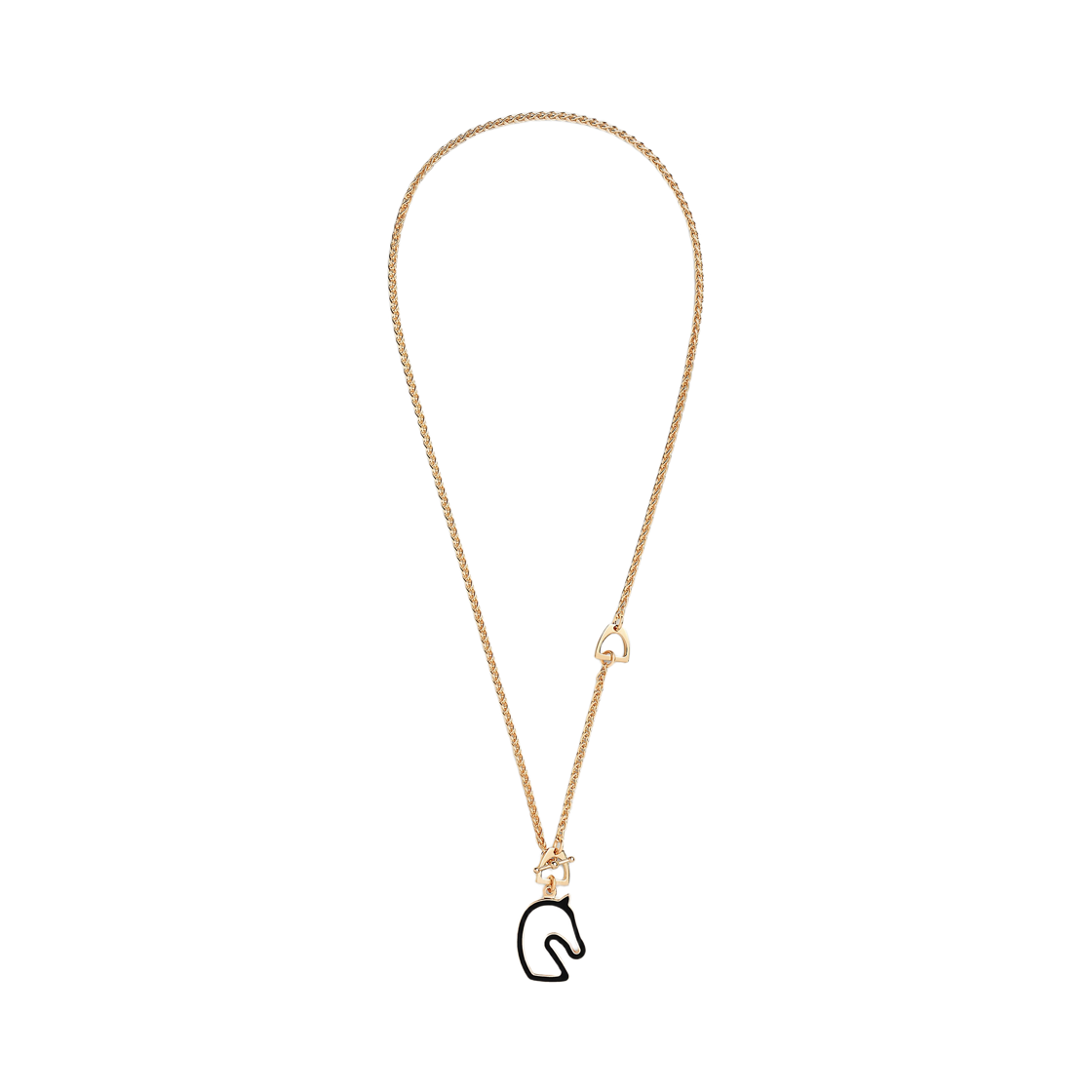 H100116F03 (W) Hermes Tonnerre Necklace Small Model Laquered Metal & Yellow Gold Noir
