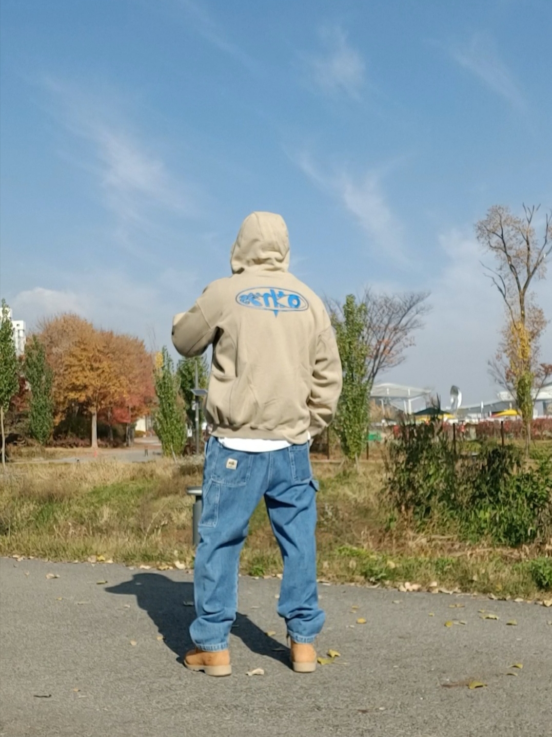 Nike x Off-White NRG Fleece Hoodie Khaki - Asia, Stussy Denim Work Pants Blue 착용 스타일