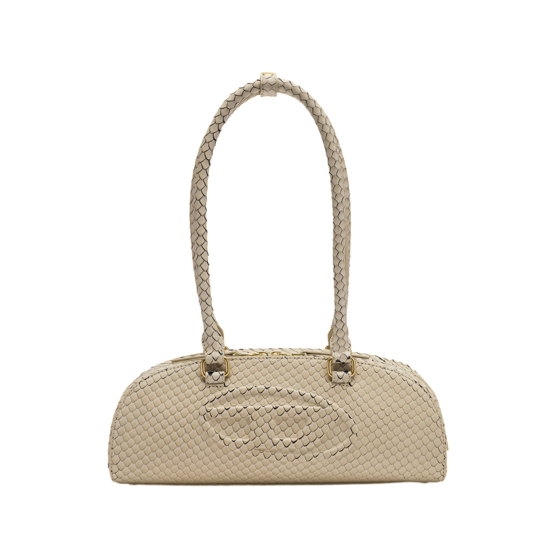 디젤 1DR 돔 일롱게이티드 볼링백 텍스처드 레더 베이지(Diesel 1Dr Dome-Elongated Bowling Bag In Textured Leather Beige)